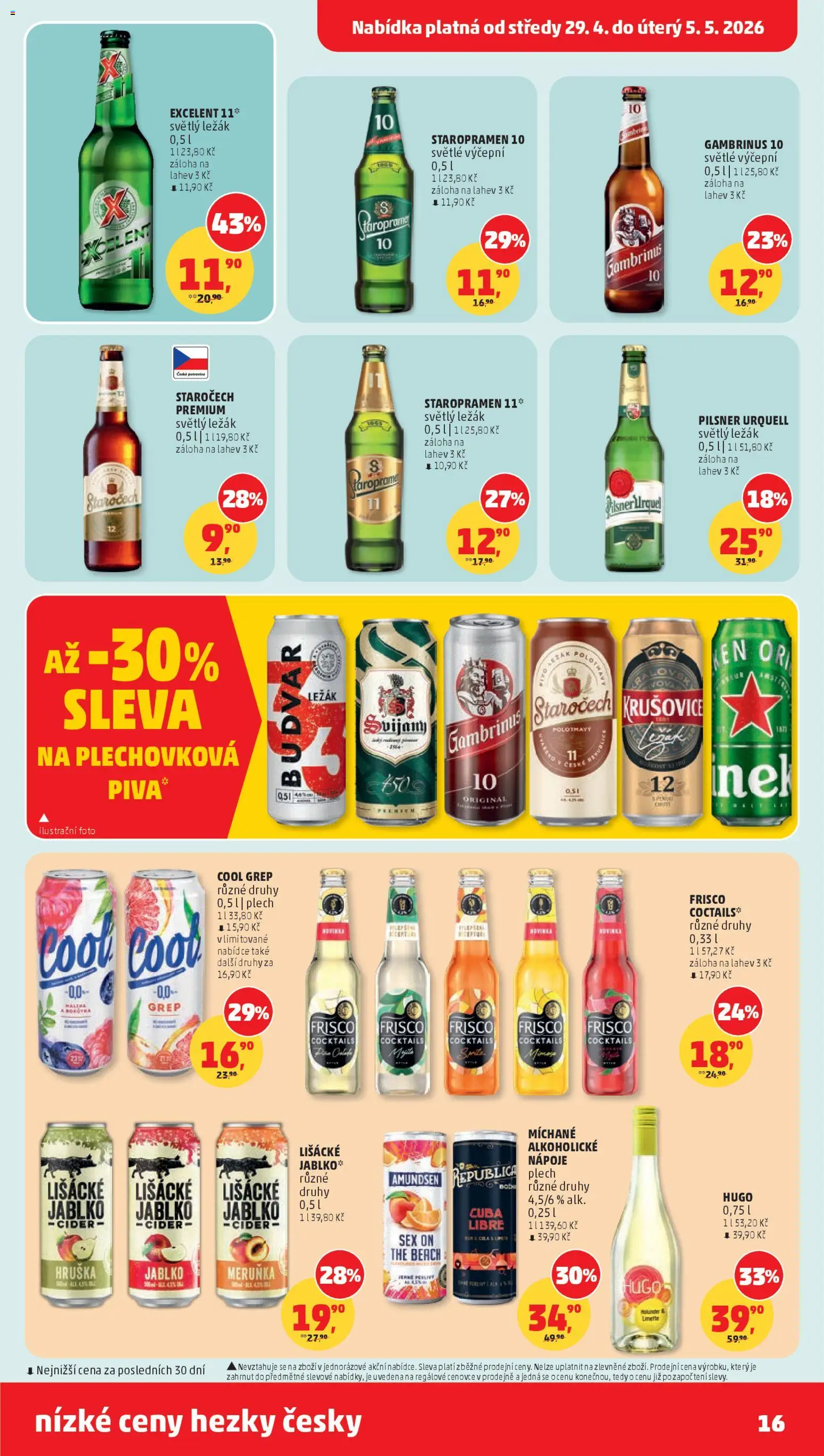 Penny Market leták od 29.04.2026 | Strana: 16 | Produkty: Pilsner, Plech, Krušovice, Republica