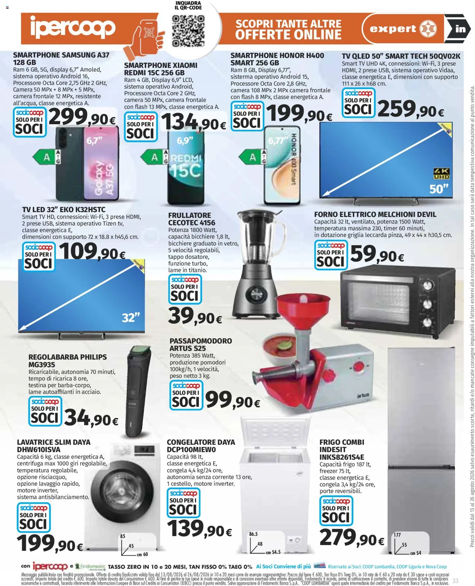 Volantino Ipercoop del 13/08/2026 | Pagina: 33 | Prodotti: Smartphone samsung, Pomodori, Congelatore, Forno elettrico