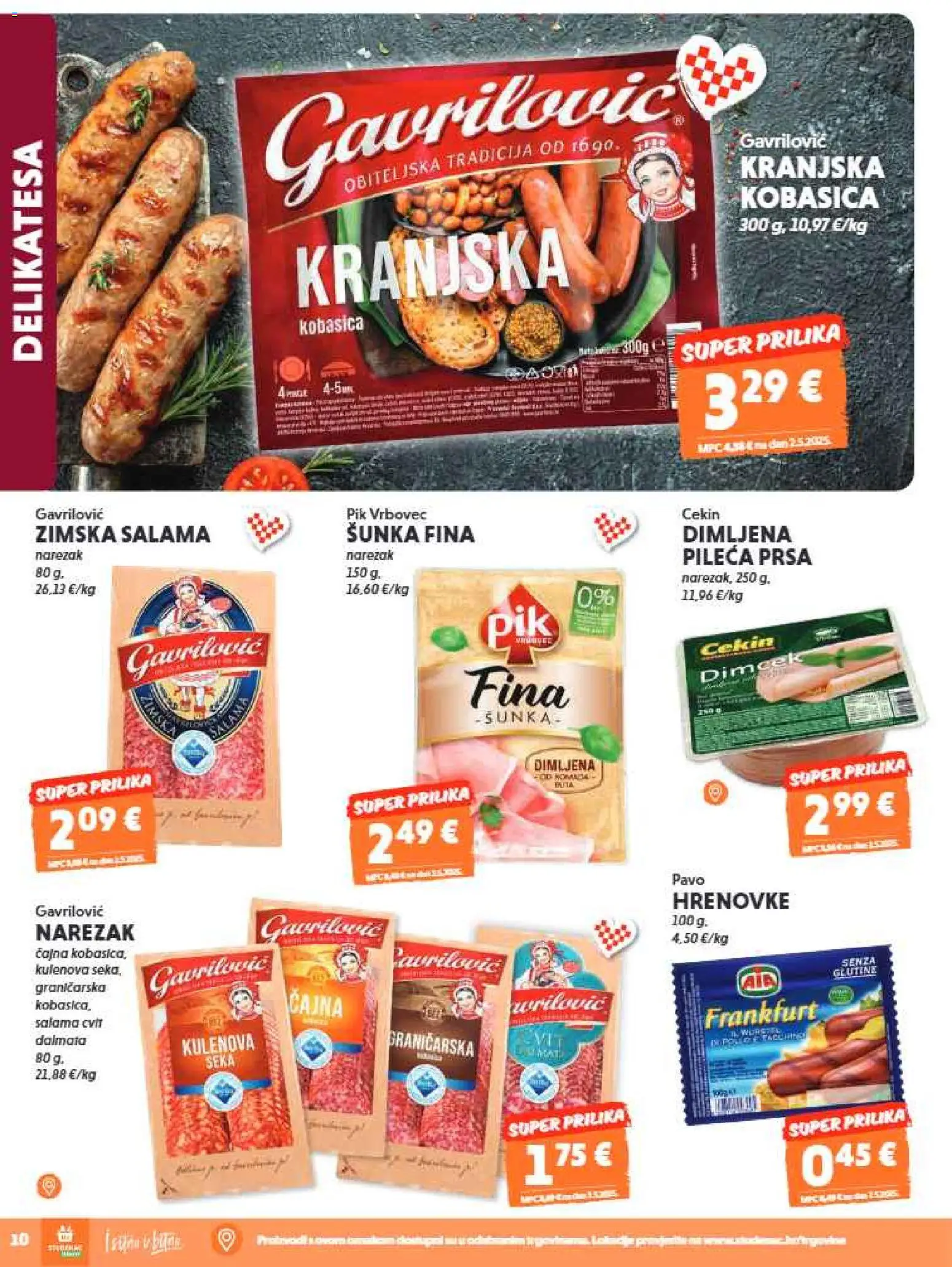 Studenac katalog | vrijedi od 01.07.2026 | Stranica: 10 | Proizvodi: Šunka, Hrenovke, Narezak, Pileća prsa