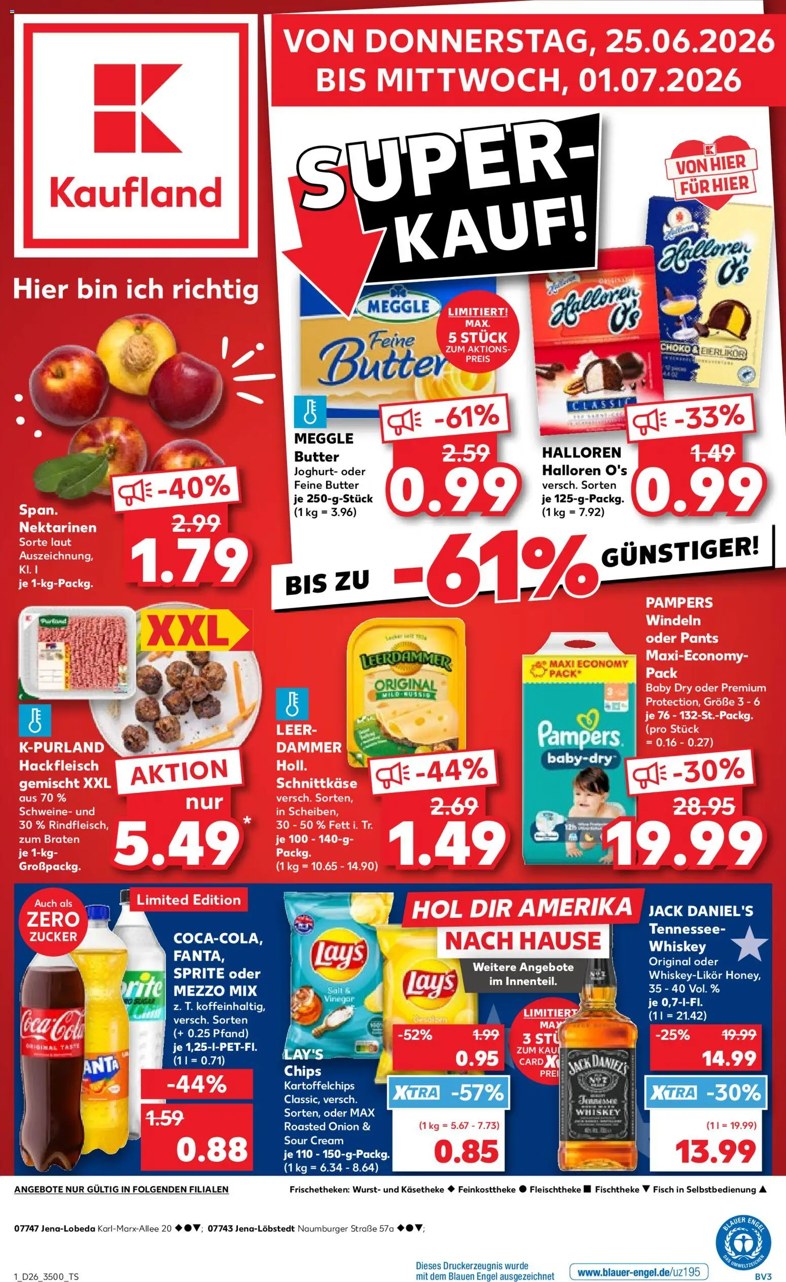 Kaufland Německo leták - Jena od 25.06.2026 | Strana: 1 | Produkty: Pampers, Leerdammer, Lay's, Pants