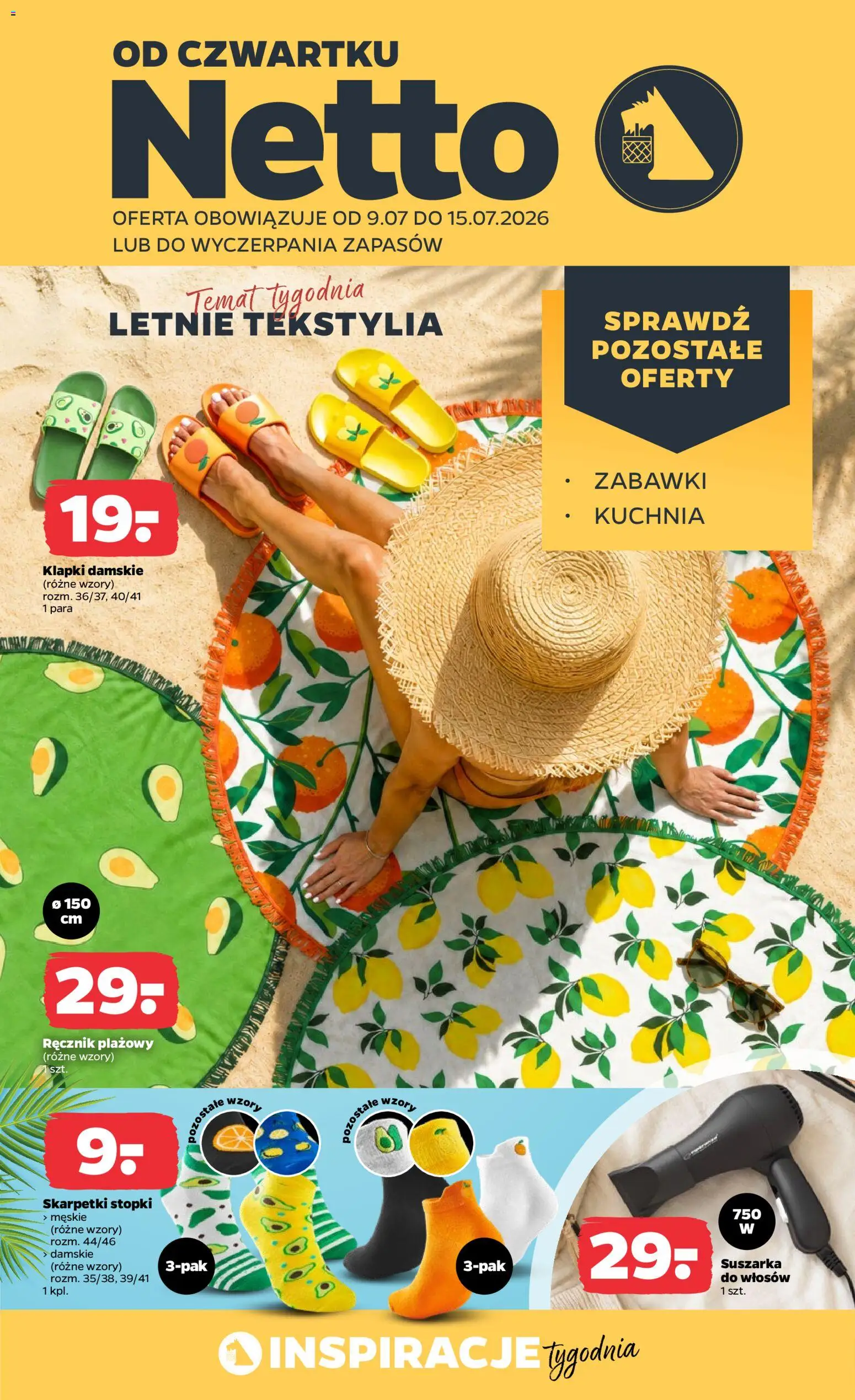 Netto gazetka od czwartku NonFood od 09.07.2026 | Strona: 1 | Produkty: Klapki, Suszarka, Suszarka do włosów, Tekstylia