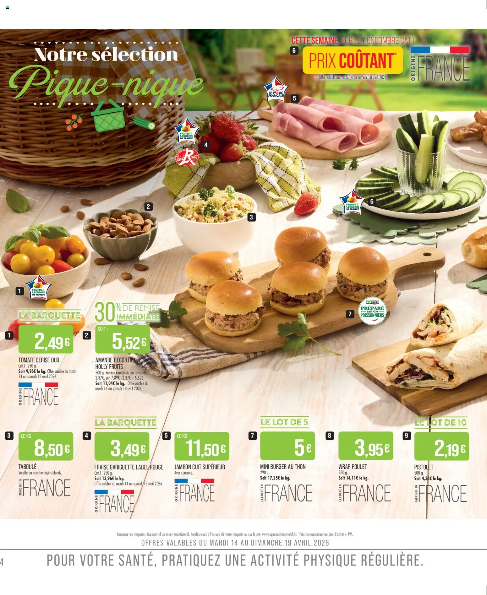 {H1} | Page: 4 | Produits: Amande, Concombre, Fraise, Volaille