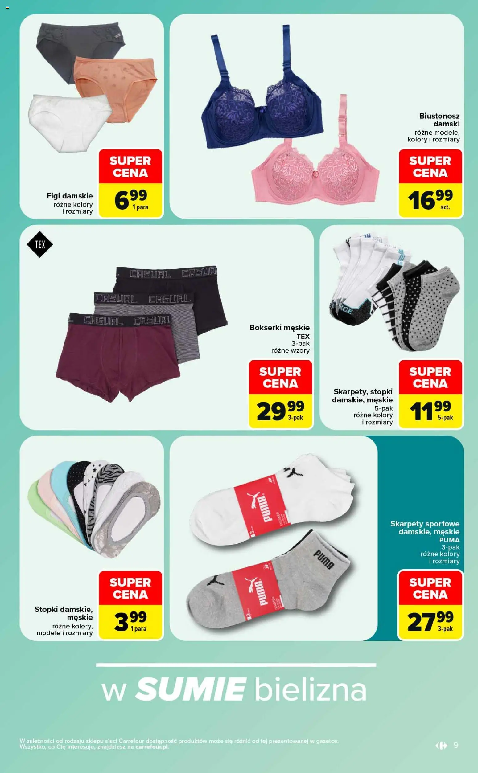 Carrefour gazetka - Same okazje od 10.08.2026 | Strona: 9 | Produkty: Bielizna, Skarpety, Bokserki, Figi