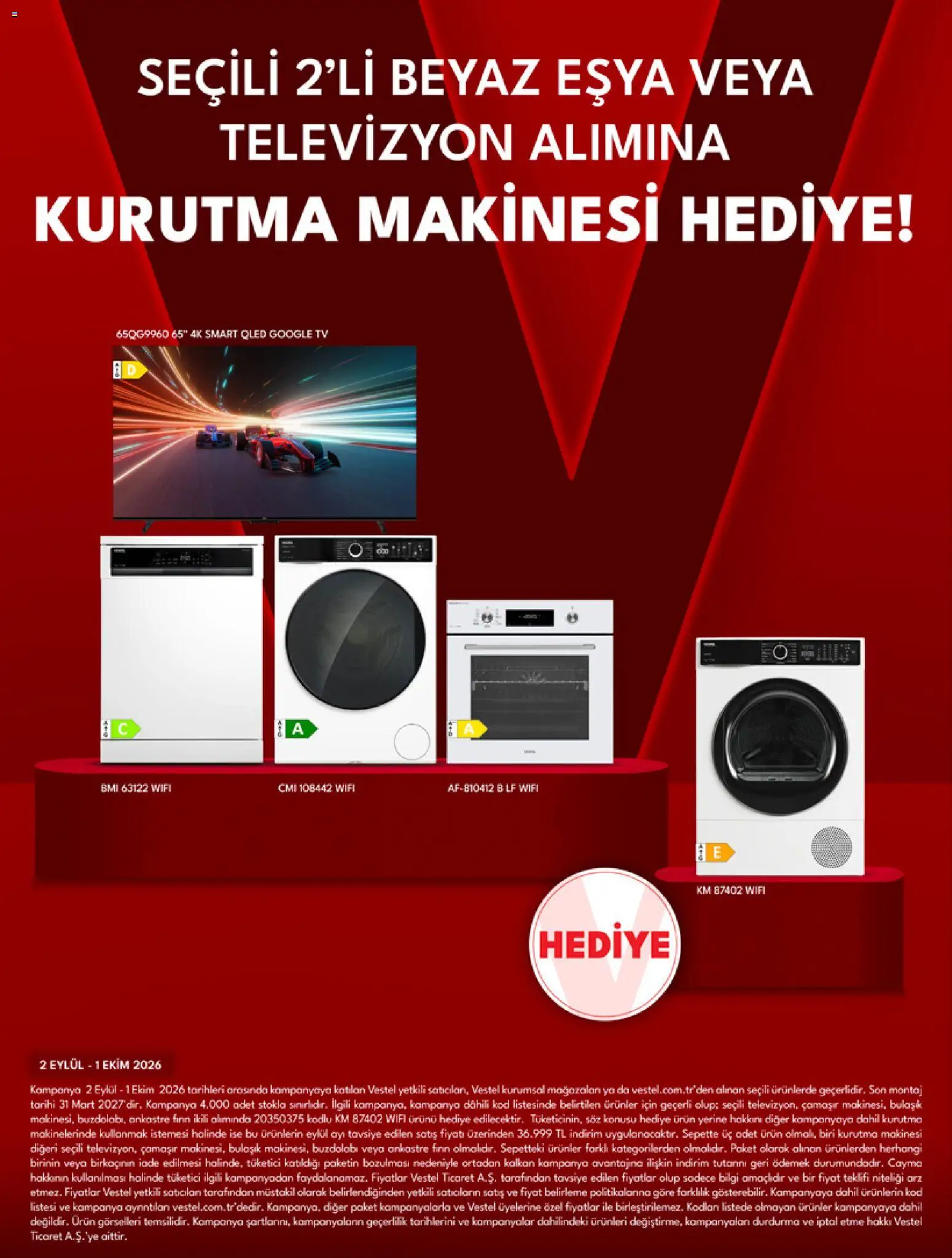Vestel Katalog - 02 Eylül 2026 tarihinden itibaren geçerlidir | Sayfa: 5 | Ürünler: Kalkan, Kurutma makinesi, Buzdolabı, Fırın