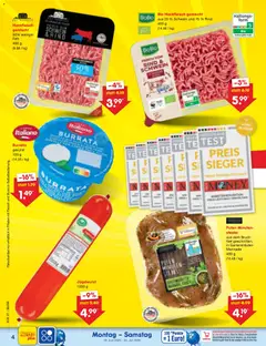 Netto Marken-Discount Prospekt ab 29.06.2026 gültig | Seite: 4 | Produkte: Burrata, Wurst, Fleisch, Hackfleisch