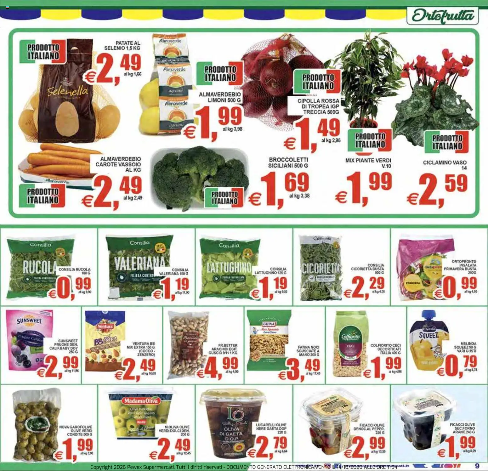 Volantino Pewex del 14/10/2026 | Pagina: 9 | Prodotti: Rucola, Olive, Dolci, Vaso
