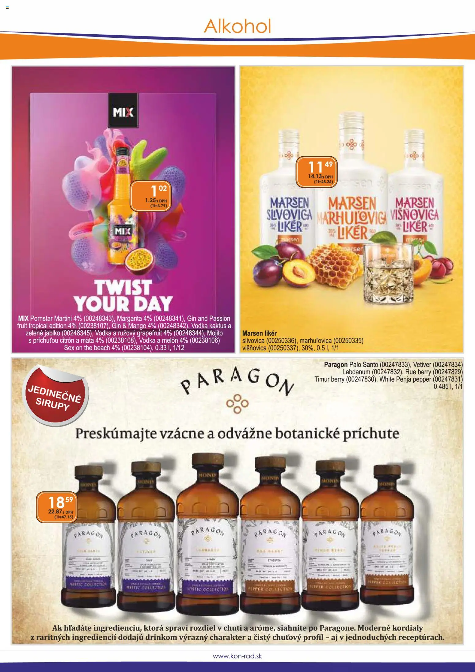 Nové KON - RAD akcie – leták je platný od 01.11.2026 | Strana: 15 | Produkty: Monin, Mango, Melón, Alkohol