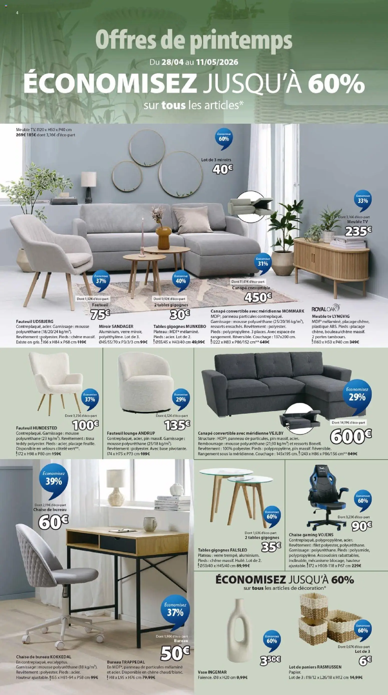 {H1} | Page: 4 | Produits: Base, Chaise de bureau, Miroir, Vase