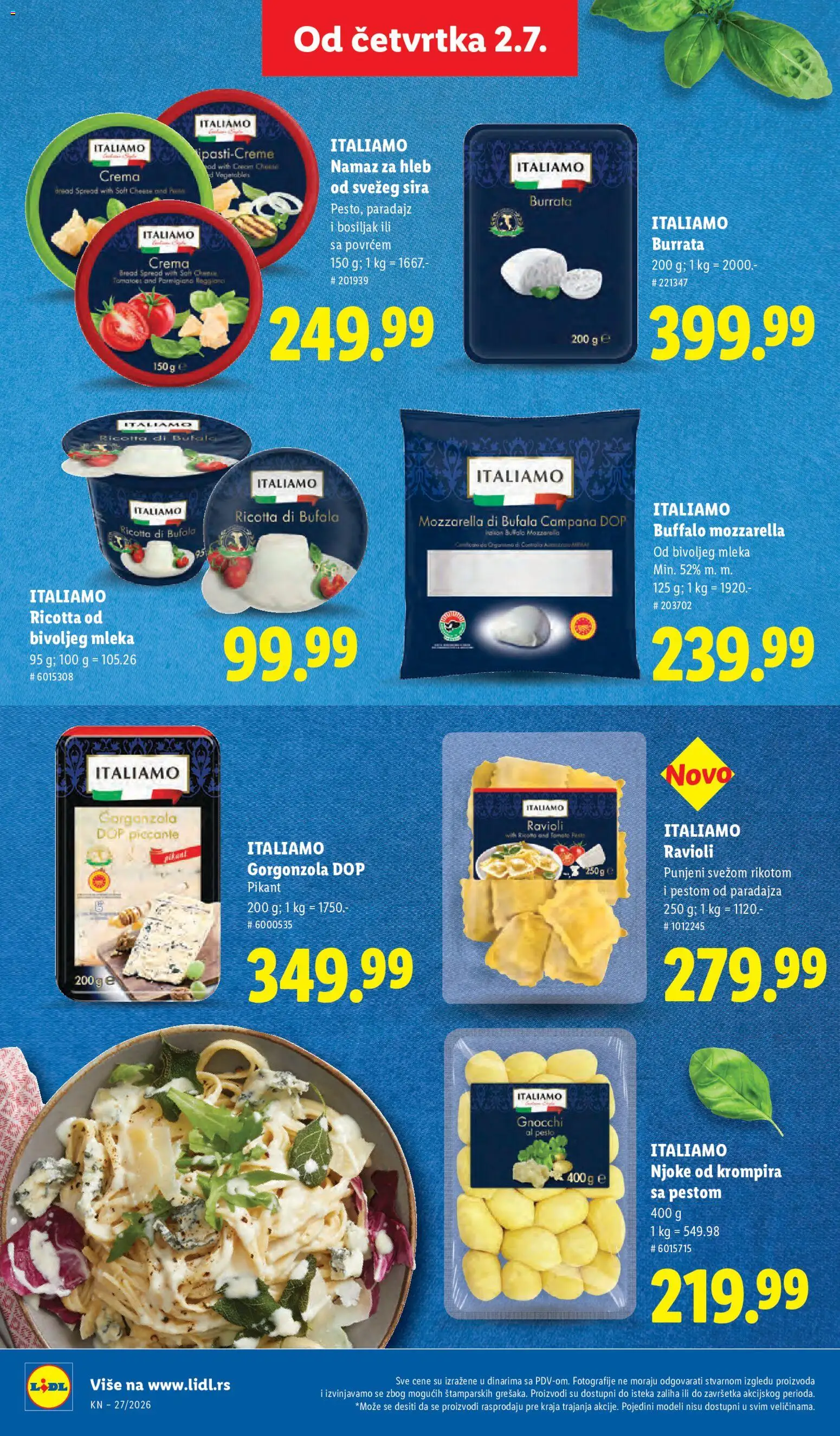 Lidl katalog - važi od 02.07.2026 | Strana: 50 | Proizvode: Burrata, Mozzarella, Hleb, Paradajz