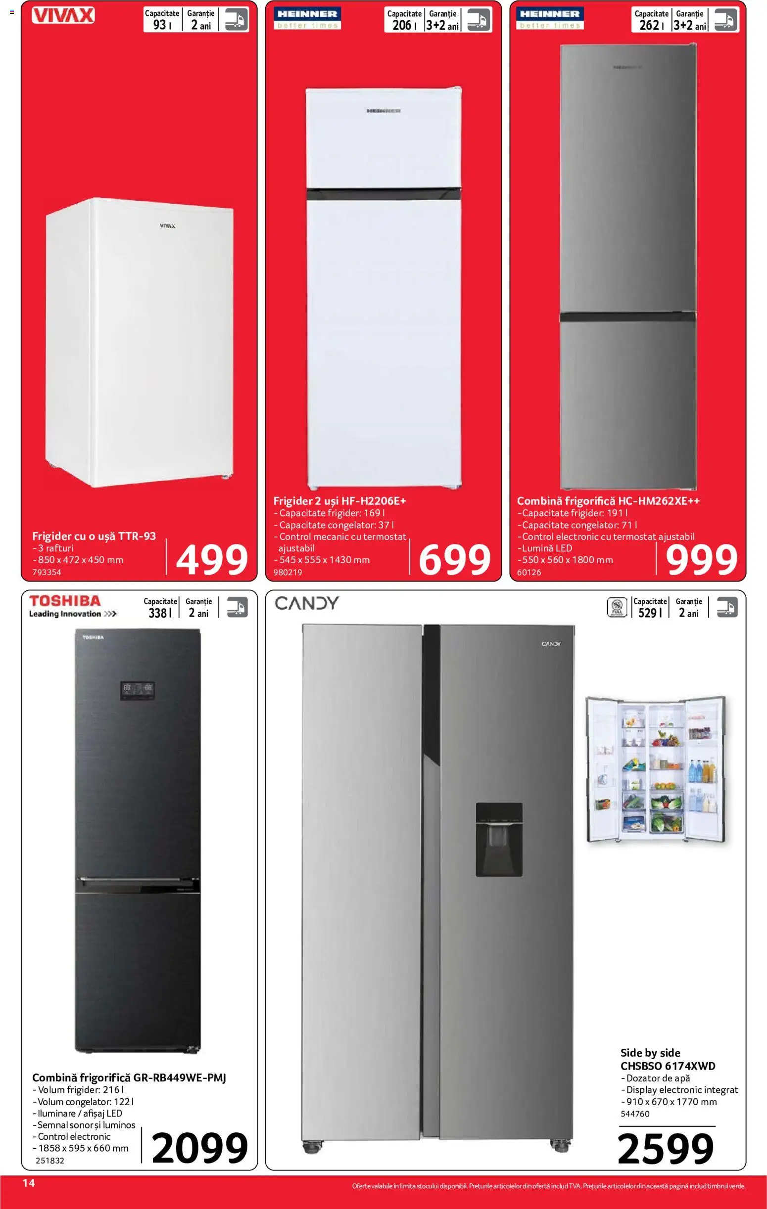 Noul catalog Selgros – valabil de la 24.07.2026 | Pagină: 14 | Produse: Frigider, Babak, Ușă, Apă