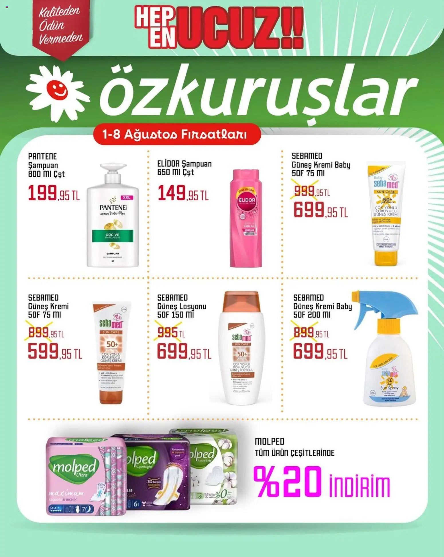 Özkuruşlar İndirim - 01 Ağustos 2026 tarihinden itibaren geçerlidir | Sayfa: 3 | Ürünler: Şampuan, Güneş kremi
