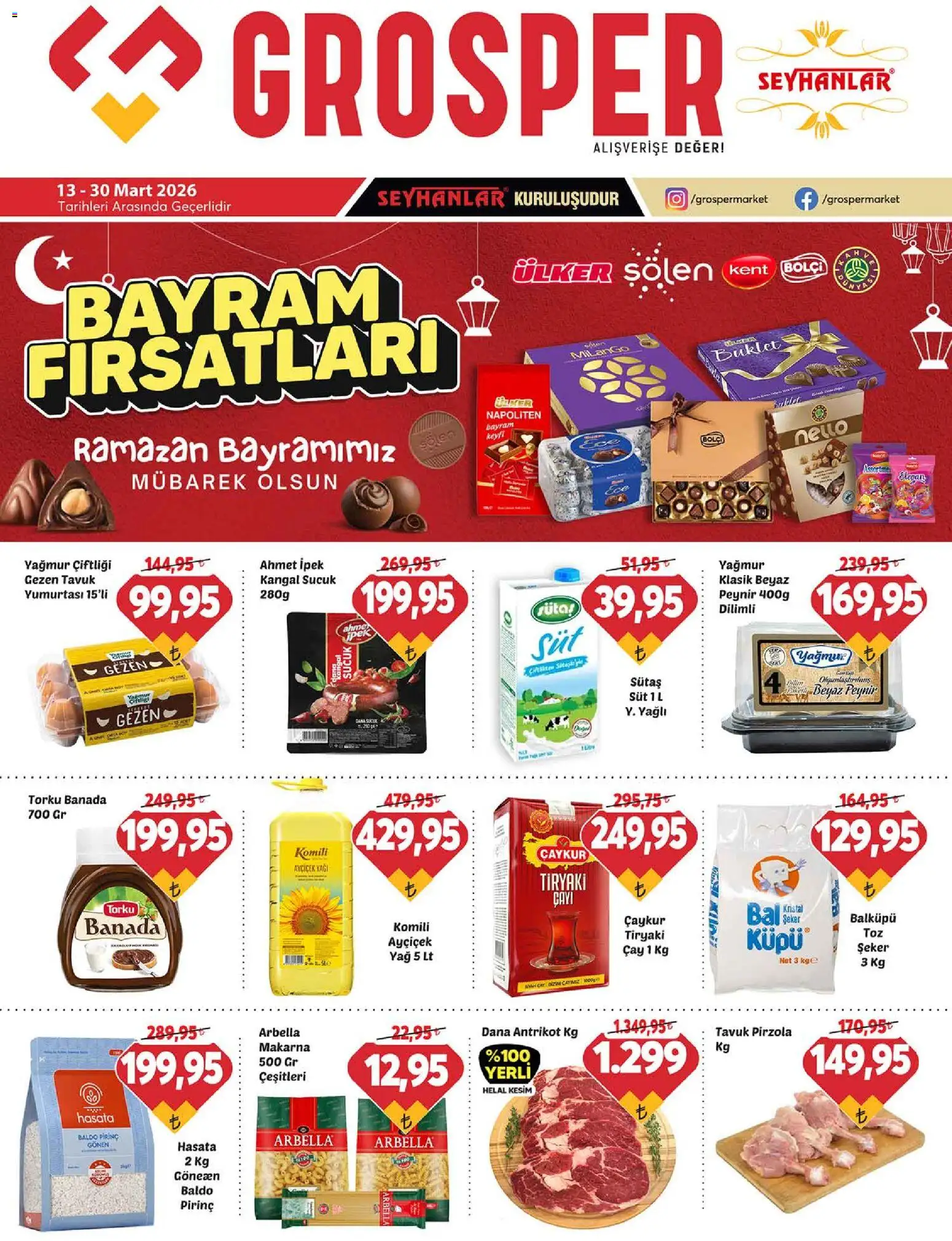 Grosper Katalog - 13.03.2026 tarihinden itibaren geçerlidir | Sayfa: 1 | Ürünler: Süt, Çay, Yağ, Pirzola