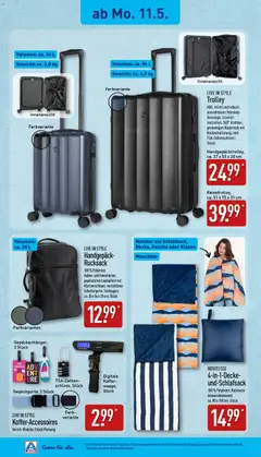 Aldi Ausblick ab 11.05.2026 gültig | Seite: 3 | Produkte: Poncho, Kissen, Rucksack, Koffer