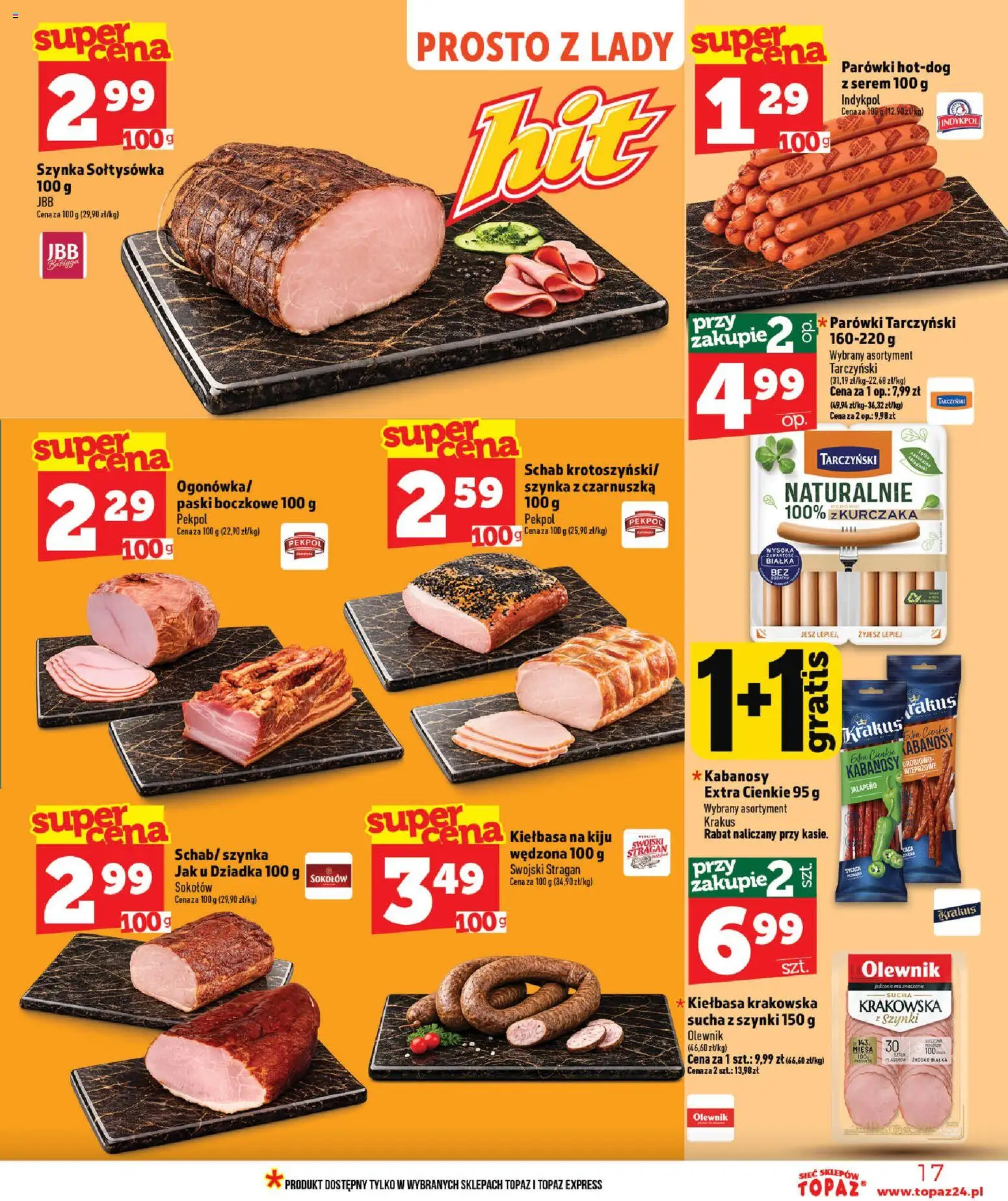 Topaz gazetka od 16.07.2026 | Strona: 17 | Produkty: Kiełbasa, Serem, Czarnuszka, Kabanosy