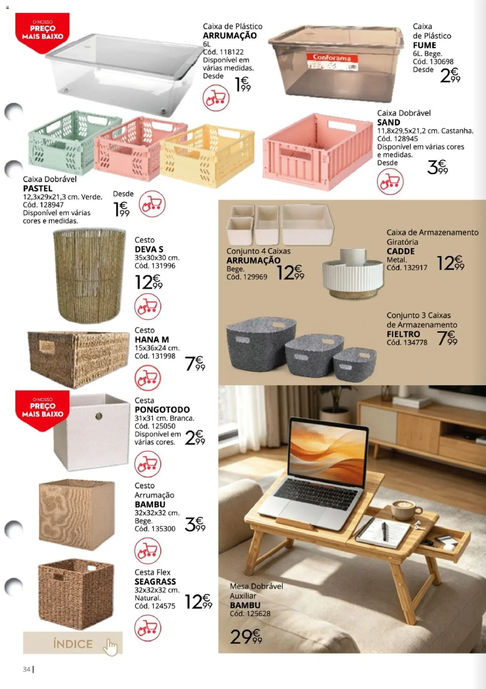 Conforama Escritórios for all │ válido de 12/08/2026 | Página: 34 | Produtos: Mesa dobrável, Mesa, Caixa, Cesta