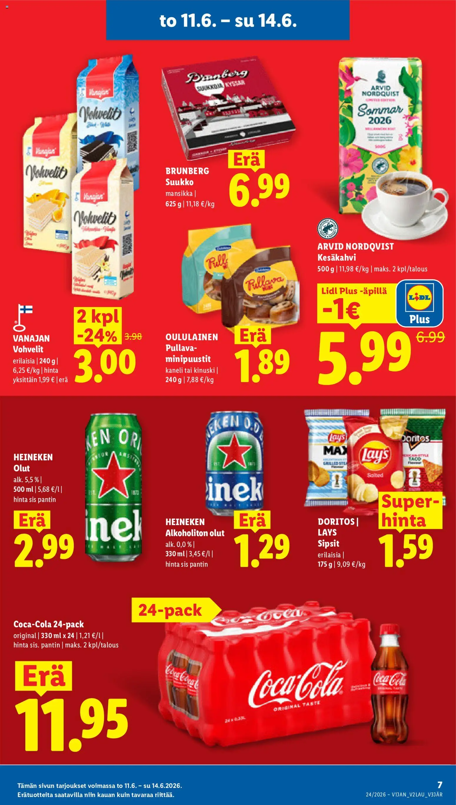 Lidl tarjoukset - Rovaniemi – voimassa 11.06.2026 alkaen | Sivu: 7 | Tuotteet: Kaneli, Alkoholiton olut, Coca cola, Olut