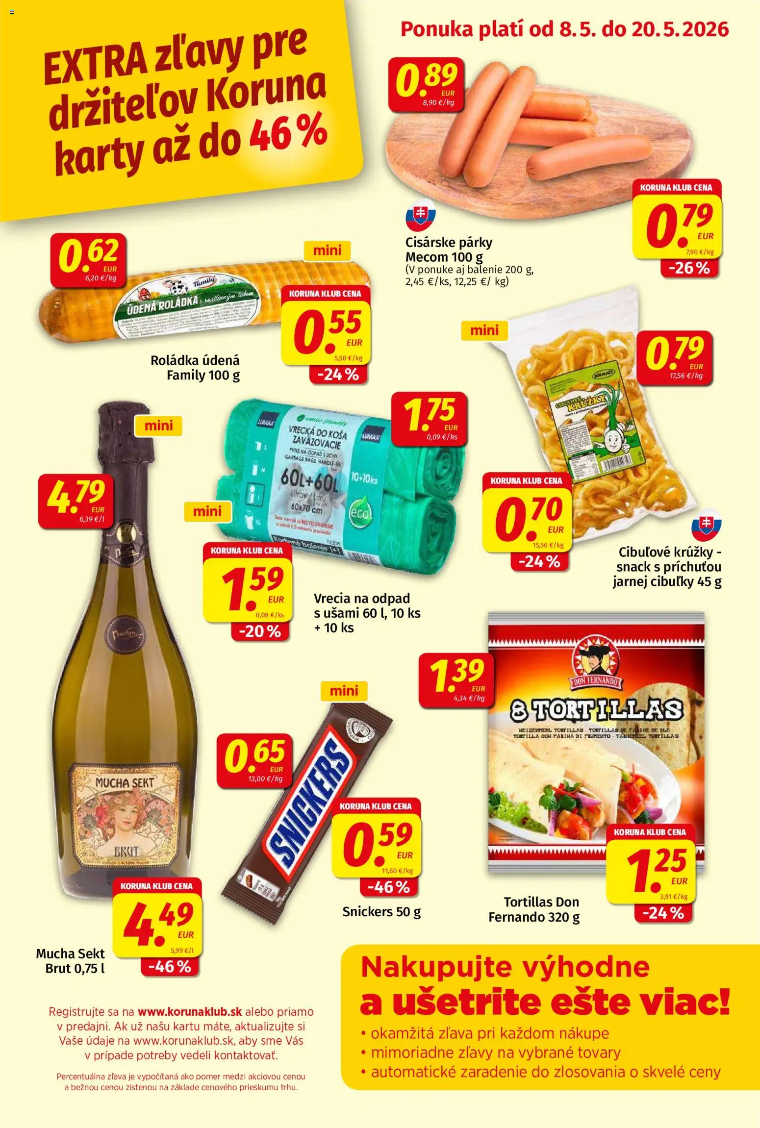 Nové Koruna akcie – leták je platný od 08.05.2026 | Strana: 9 | Produkty: Tortilla, Párky