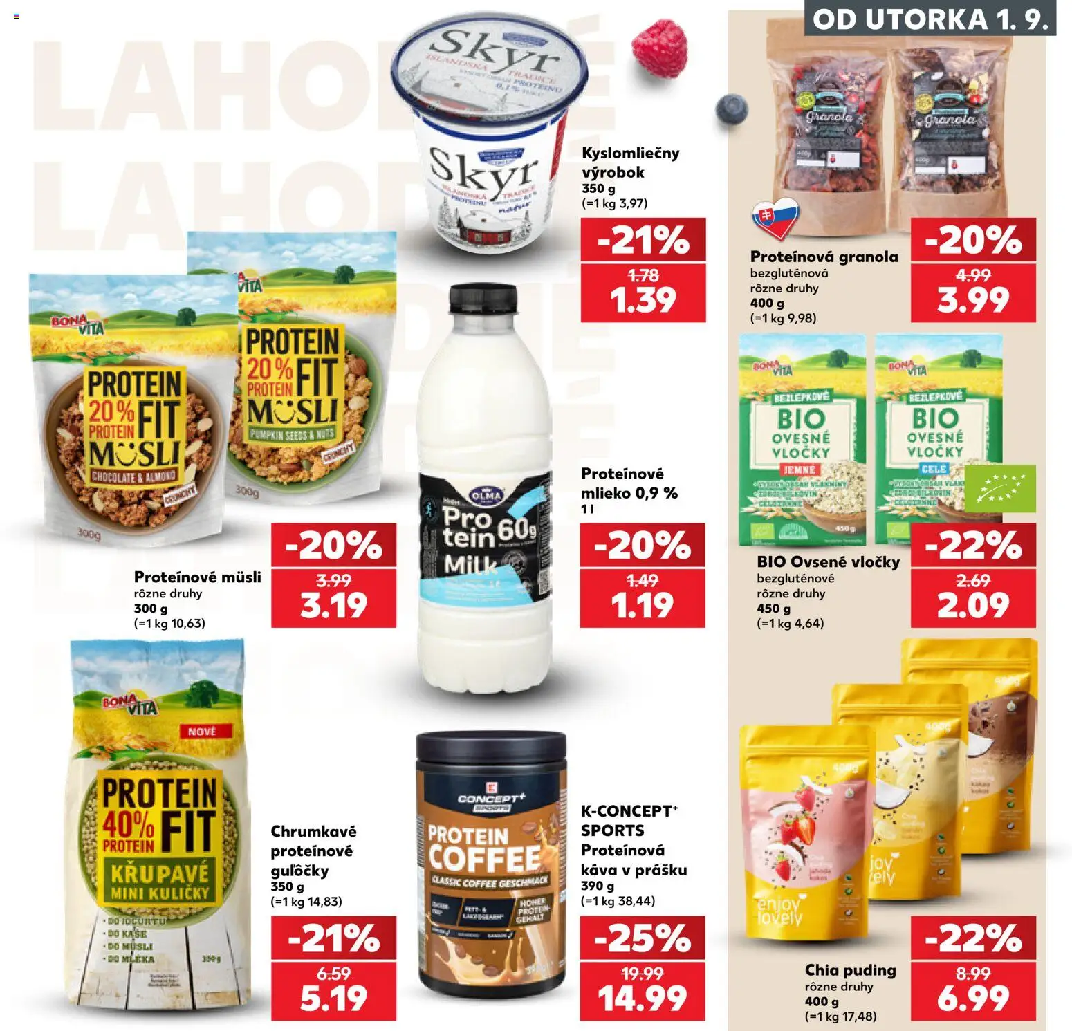 Kaufland SK akciós ujság - amely érvényes a következő dátumtól: 2026.09.01. | Oldal: 11 | Termékek: Puding, Skyr, Protein, Granola