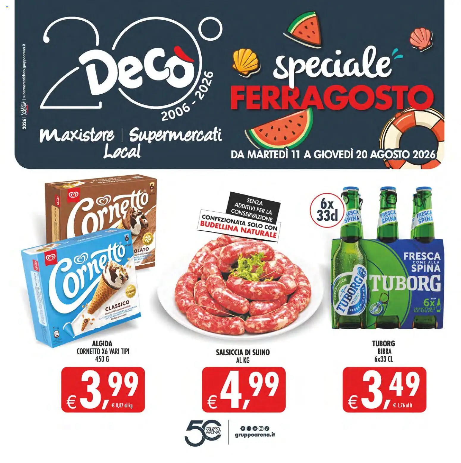 Volantino Decò del 11/08/2026 | Pagina: 1 | Prodotti: Birra, Cornetto, Suino, Latte