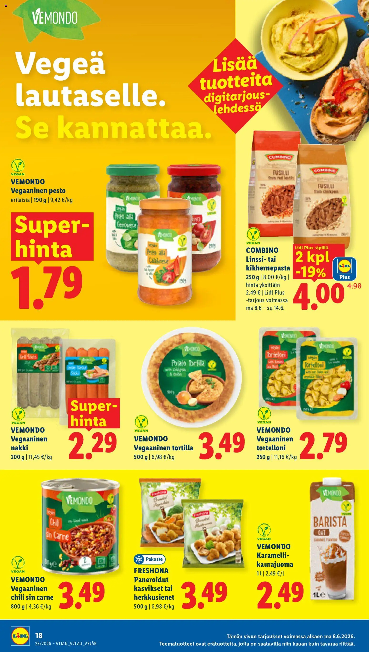 Lidl tarjoukset – voimassa 04.06.2026 alkaen | Sivu: 24 | Tuotteet: Kaurajuoma, Chili, Pesto, Tortilla