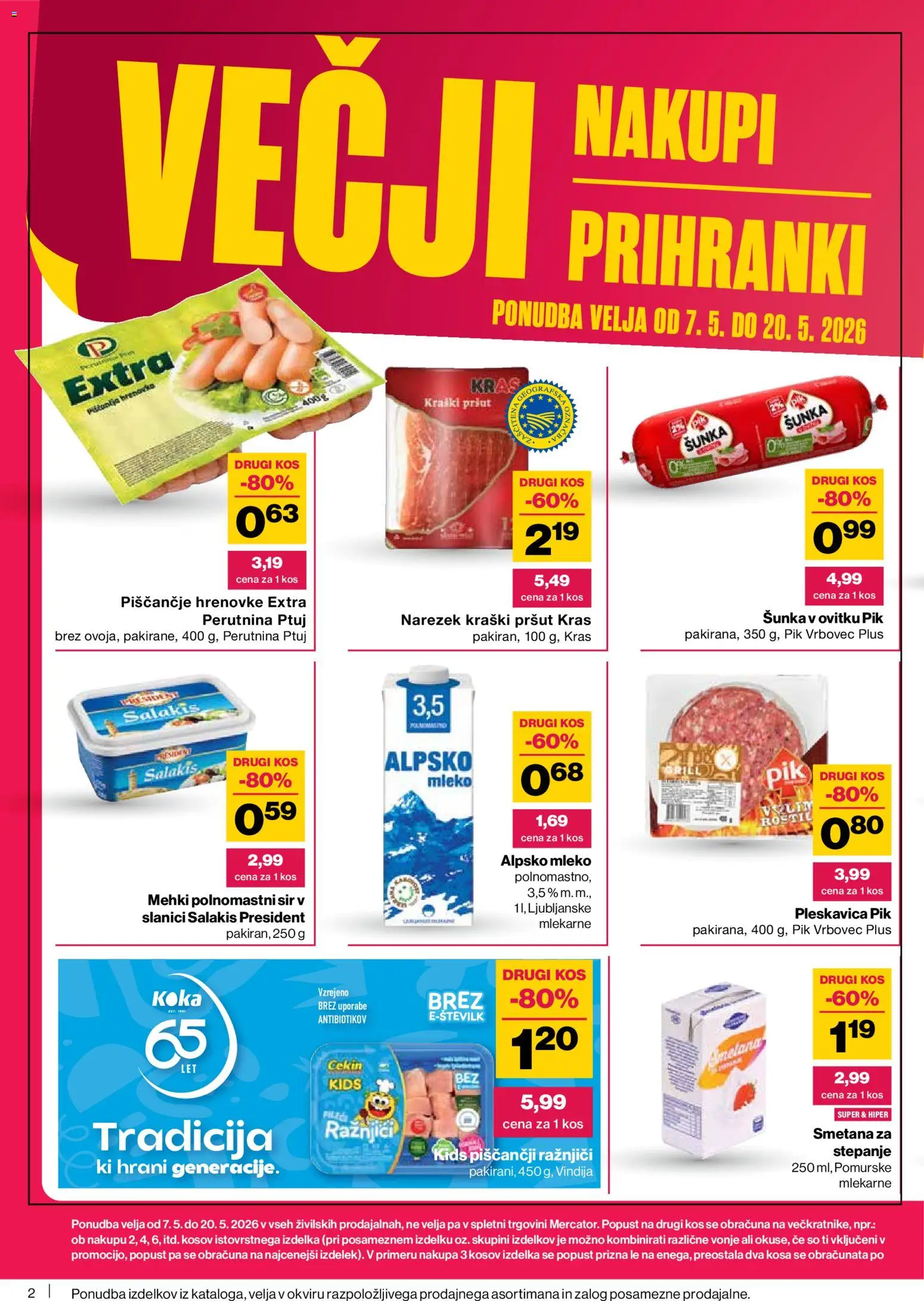Novi Mercator katalog ponudbe – veljaven od 07.05.2026 | Stran: 2 | Izdelki: Pršut, Narezek, Mleko, Sir