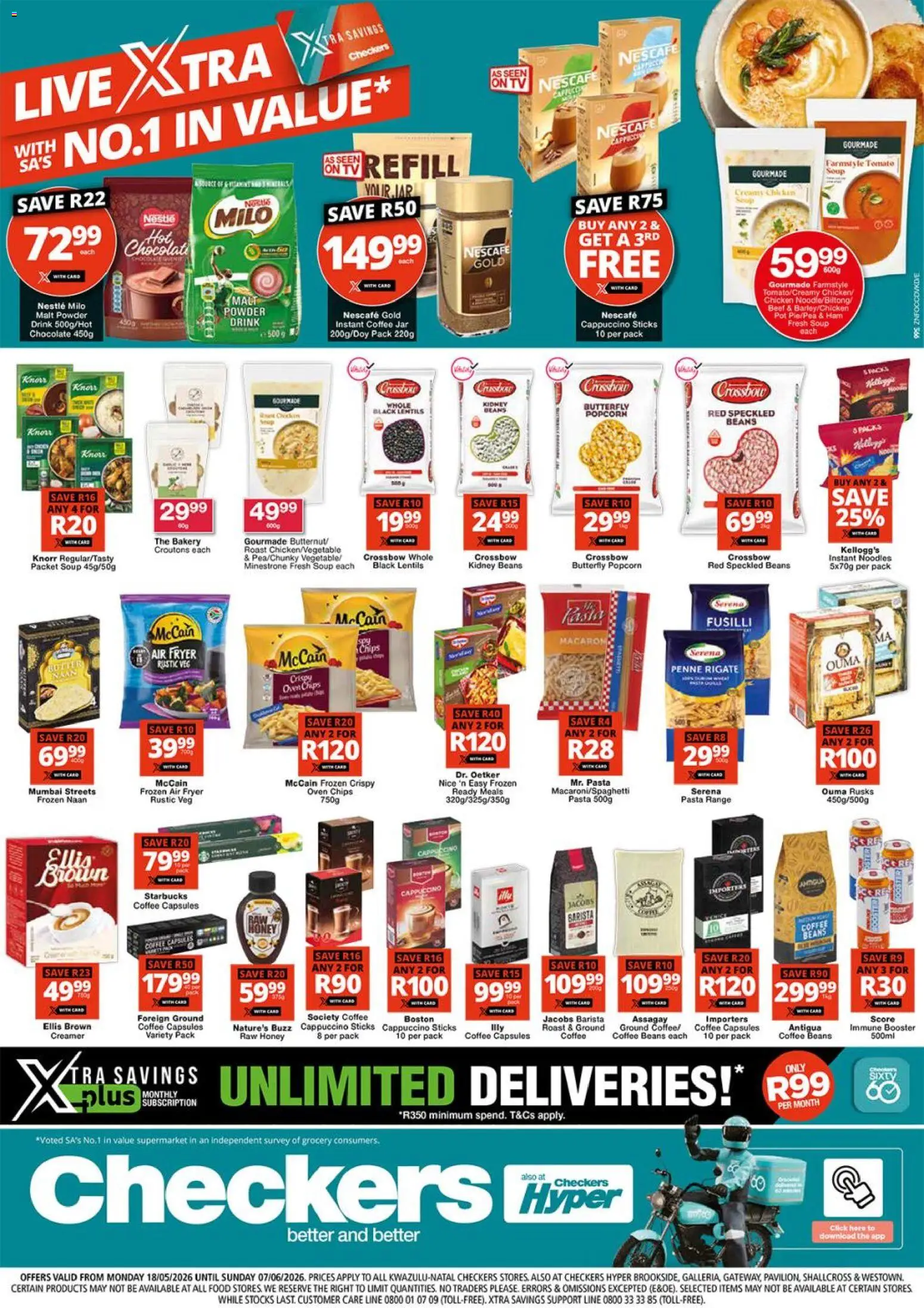 New Checkers catalogue – valid from 18.05.2026 | Page: 1 | Products: Coffee, Chicken, Rusks, Pea