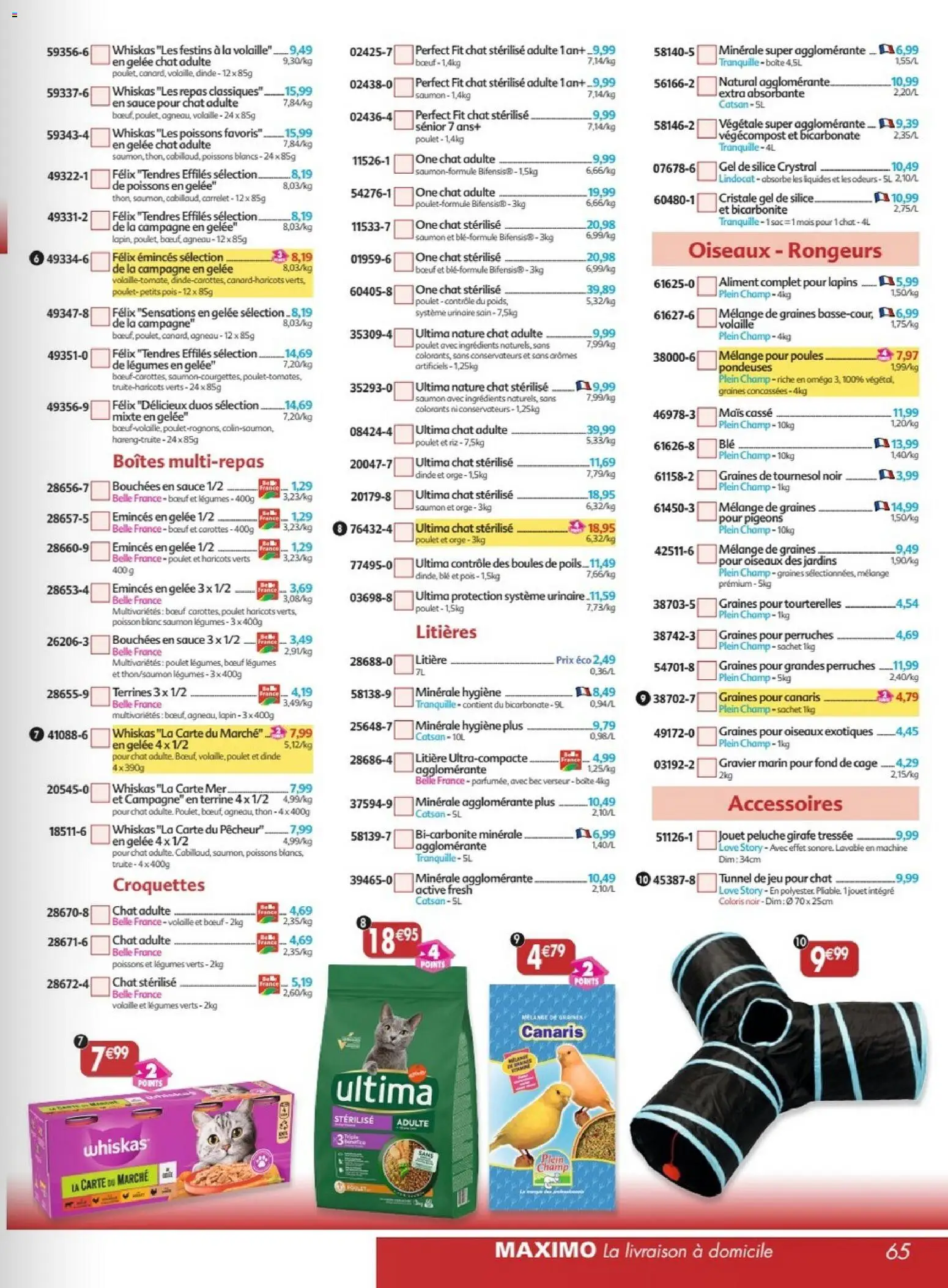 {H1} | Page: 65 | Produits: Carottes, Litière, Riz, Saumon