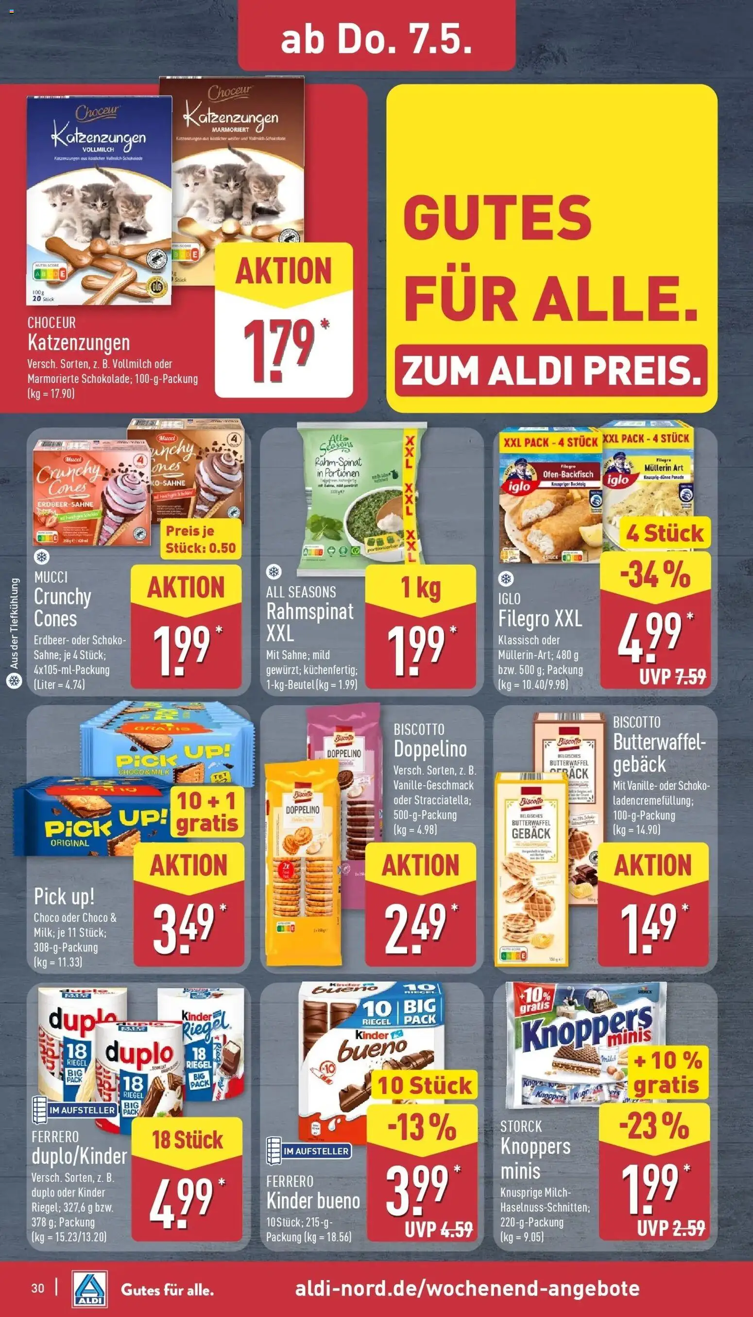 Aldi Wochenangebote – gültig ab 04.05.2026 | Seite: 31 | Produkte: Milch, Schokolade, Iglo, Kinder bueno
