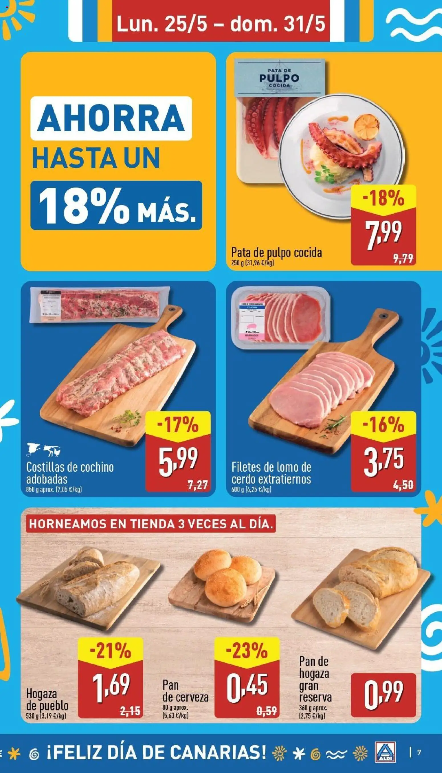 Aldi folleto Canarias │ válido desde el 25.05.2026 | Página: 7 | Productos: Pan, Cerveza, Cerdo