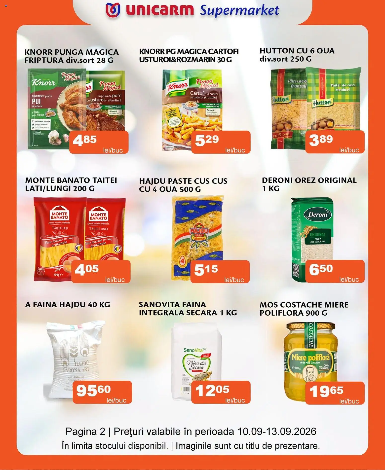 Noul catalog Unicarm – valabil de la 10.09.2026 | Pagină: 2 | Produse: Miere, Pungă, Tava, Condimente