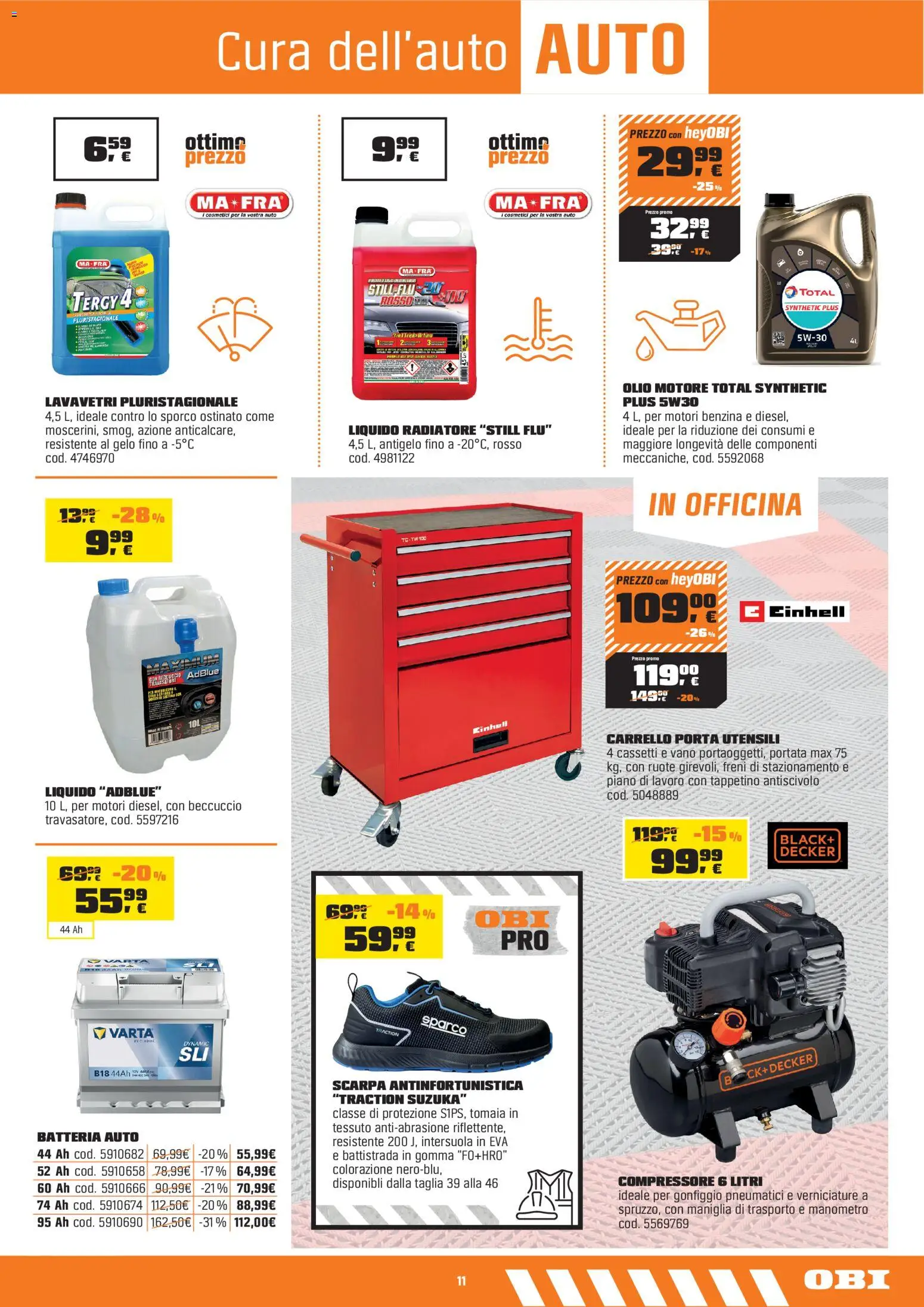 Volantino OBI del 10.06.2026 | Pagina: 11 | Prodotti: Olio motore, Carrello, Manometro, Batteria