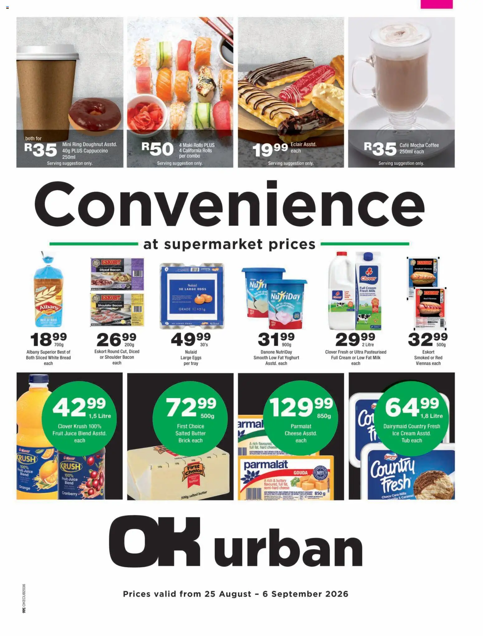 New OK Foods catalogue – valid from 25/08/2026 | Page: 1 | Products: Hard cheese, Tray, Yoghurt, Bacon