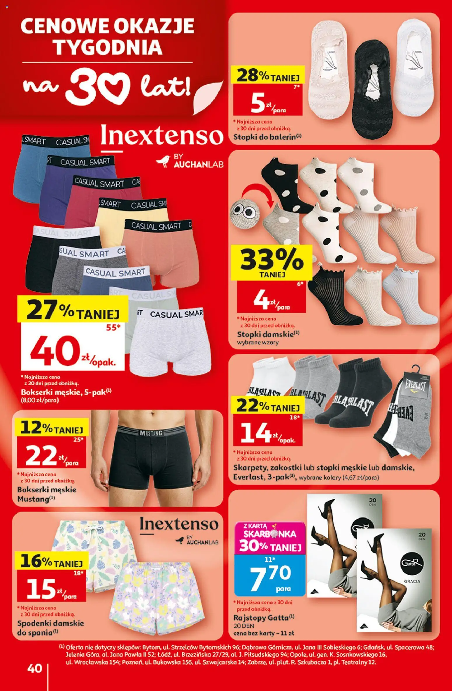 Auchan gazetka - 30 Lat Hipermarket od 18.06.2026 | Strona: 40 | Produkty: Karta, Spodenki, Bokserki, Bokserki męskie