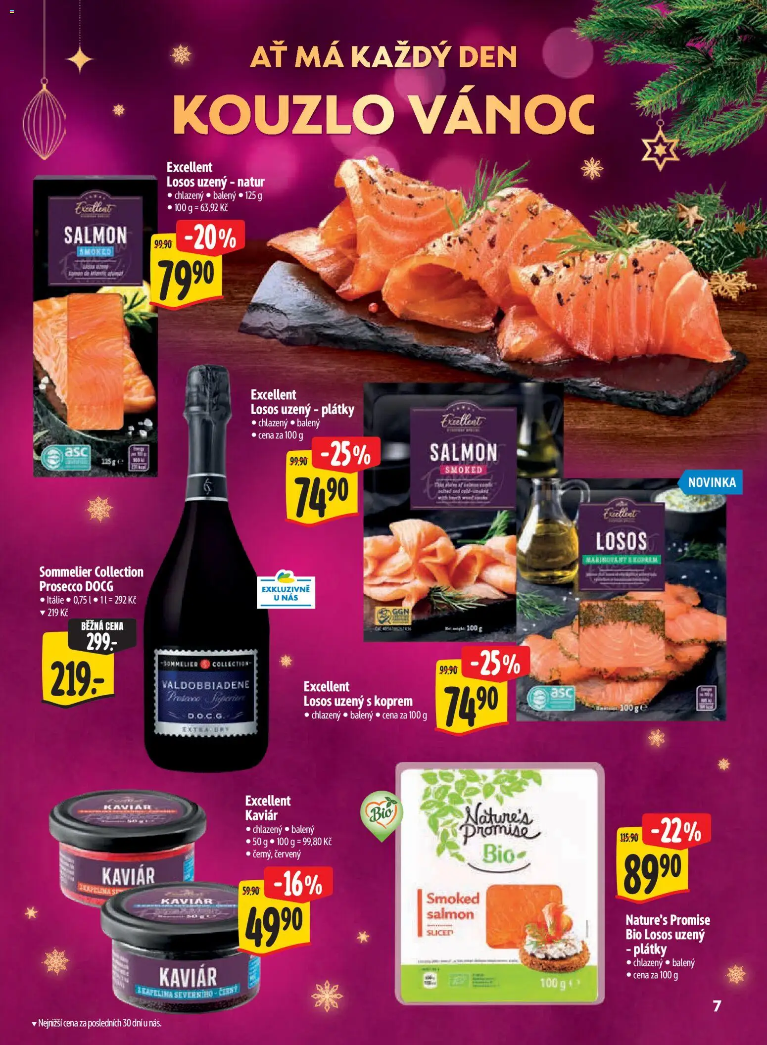 Albert leták - Supermarket Kouzlo Vánoc od 29.10.2026 | Strana: 7 | Produkty: Kaviár, Prosecco, Losos, Losos uzený