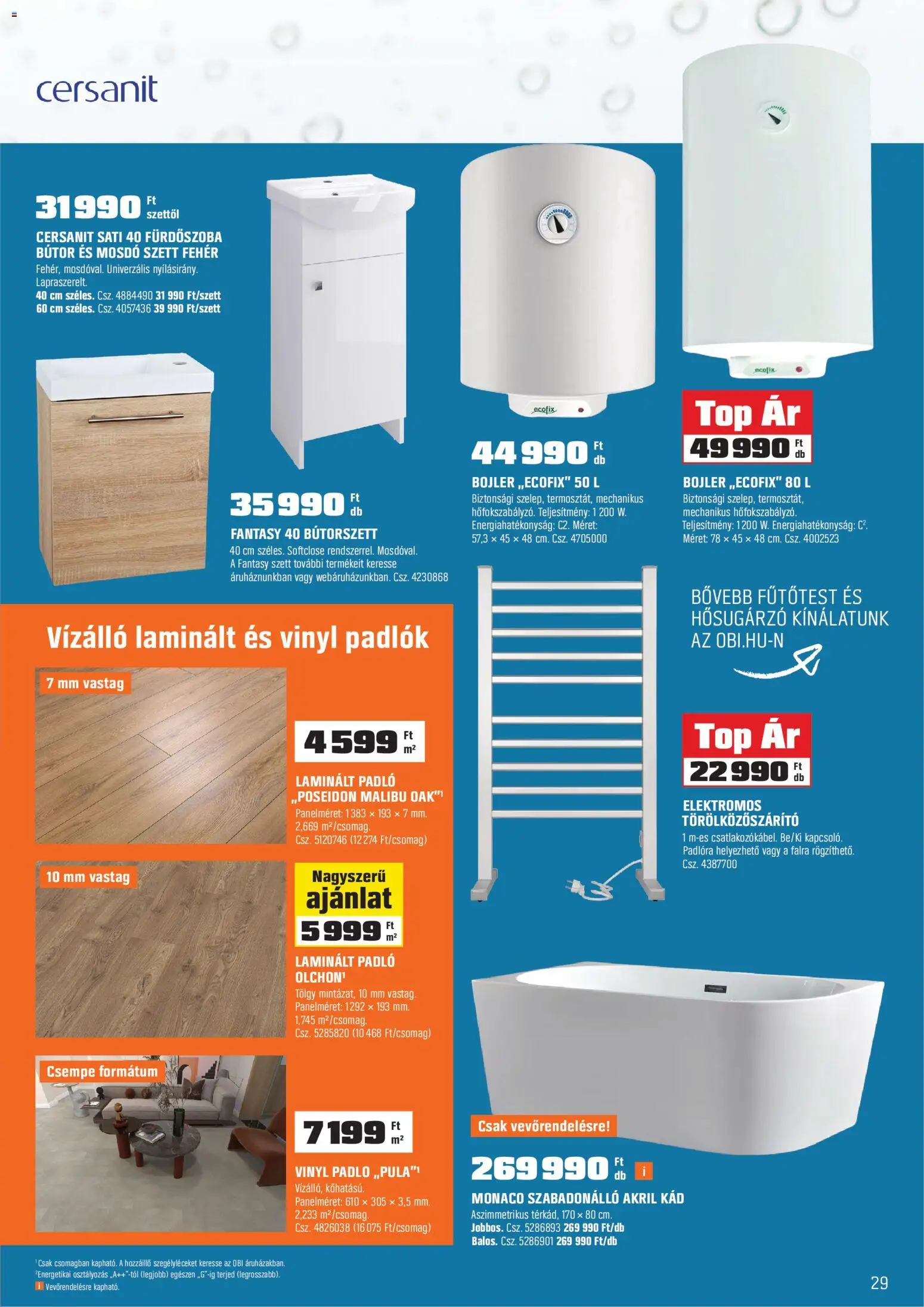 OBI akciós ujság - amely érvényes a következő dátumtól: 03.03.2026 | Oldal: 29 | Termékek: Bútor, Fürdőszoba bútor, Vinyl padló, Fürdőszoba