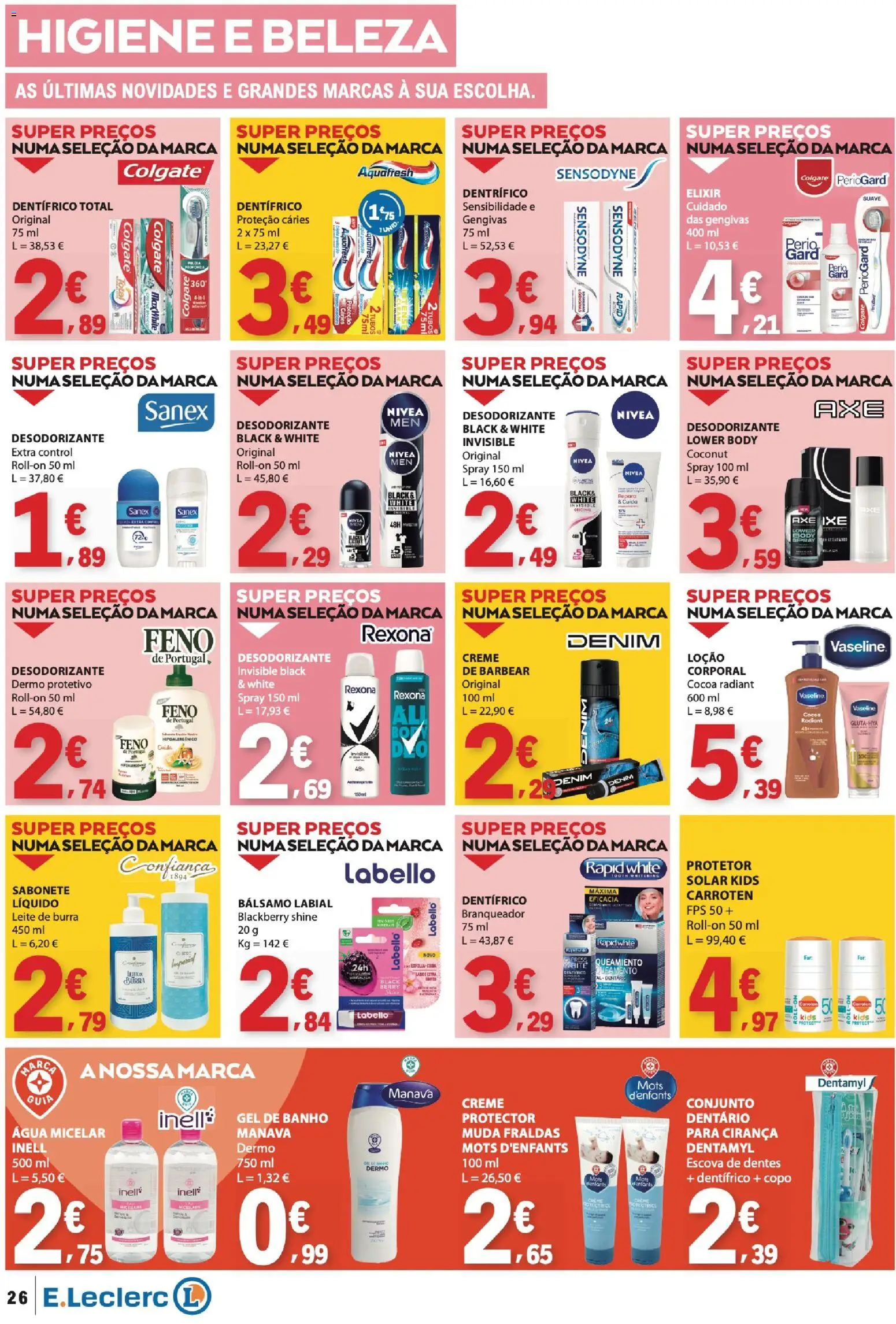 E.Leclerc folheto │ válido de 24/09/2026 | Página: 26 | Produtos: Água micelar, Sabonete, Leite, Banho