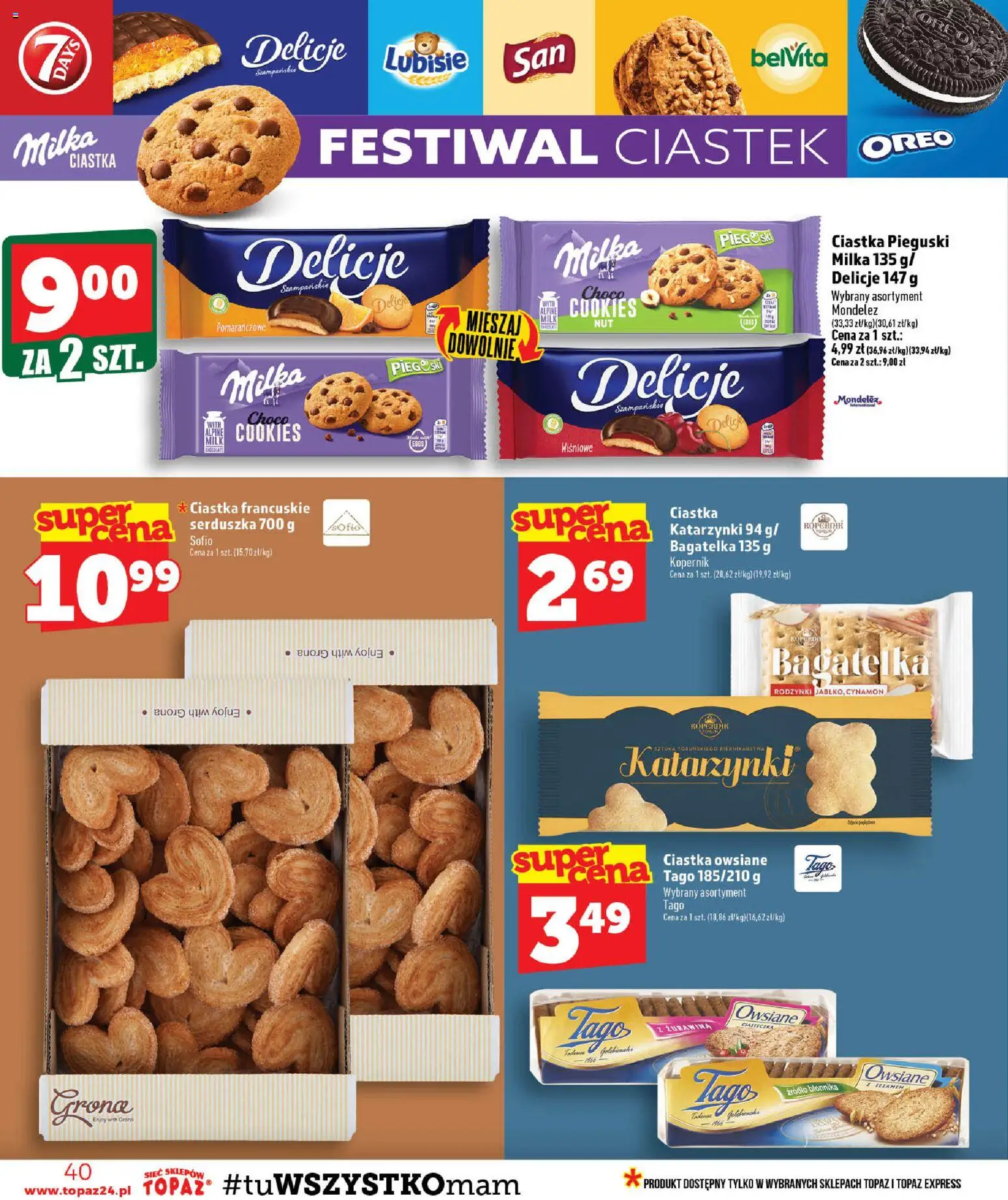 Topaz gazetka od 30.07.2026 | Strona: 40 | Produkty: Oreo, Żurawina, Pieguski, Rodzynki