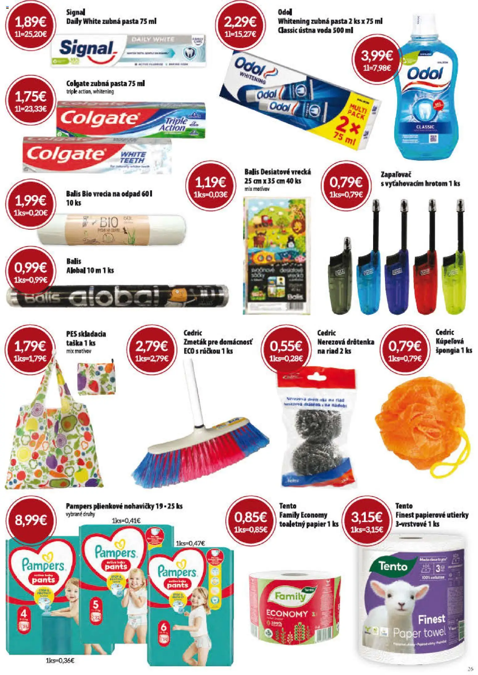 Nové CBA Verex akcie – leták je platný od 01.10.2026 | Strana: 26 | Produkty: Riad, Zubná pasta, Ústna voda, Pampers