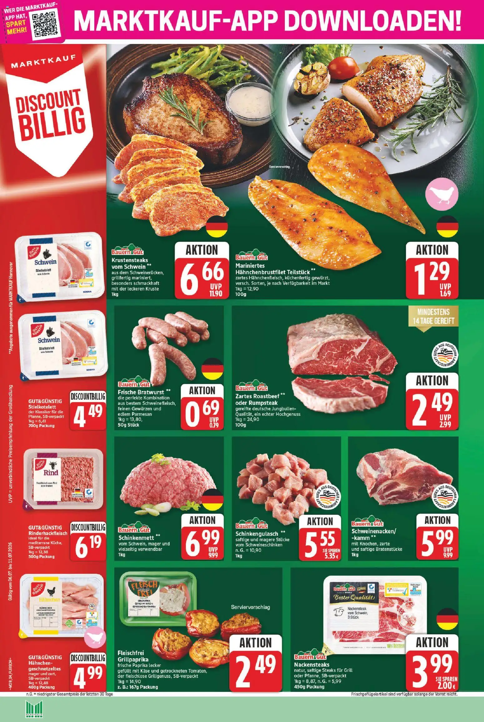 Marktkauf Prospekt – gültig ab 06.07.2026 | Seite: 4 | Produkte: Nackensteaks, Hahnchen, Bratwurst, Tomaten