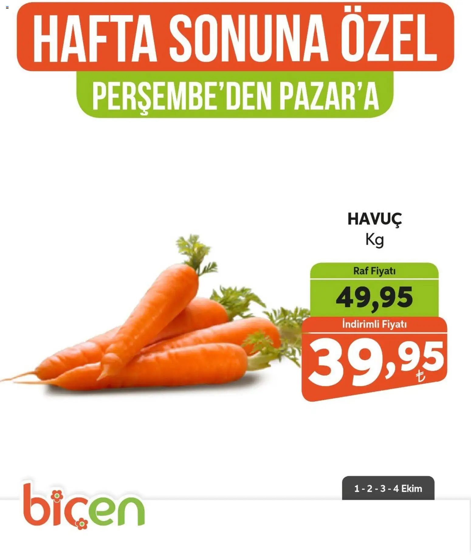 Biçen Market - Hafta Sonuna Özel - Sebze İndirimi - 01 Ekim 2026 tarihinden itibaren geçerlidir | Sayfa: 5 | Ürünler: Raf, Havuç