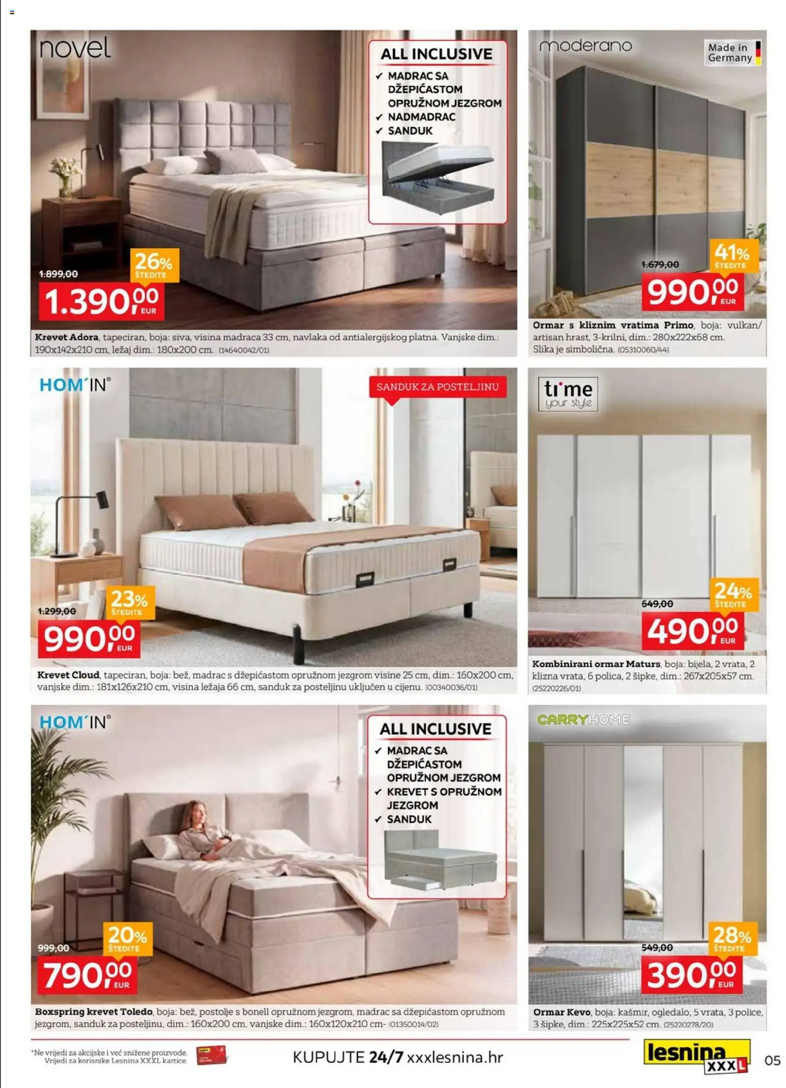 Lesnina katalog | vrijedi od 03.08.2026 | Stranica: 5 | Proizvodi: Krevet, Madrac, Ormar, Nadmadrac