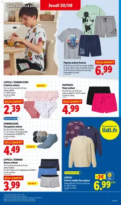 LIDL - Prévisualisation de LUPILU, Pull en maille fine enfant, Disponible du 2/4 ans au 6/8 ans., Ex. 100 % coton., L'unité au choix. valide à partir de 20/08/2026 | Page: 45 | Produits: Coton, Pull en maille, Short, Pyjama