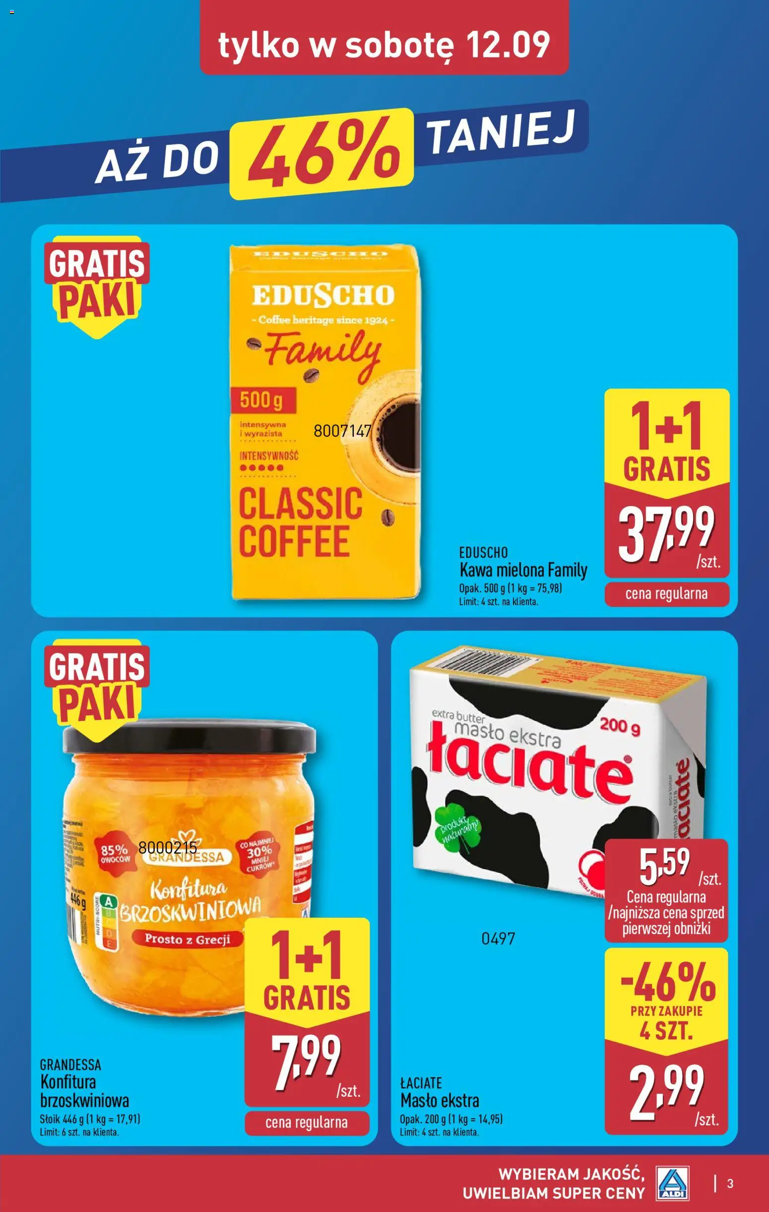 Aldi gazetka - Oferta weekendowa od 10.09.2026 | Strona: 3 | Produkty: Masło, Kawa, Kawa mielona
