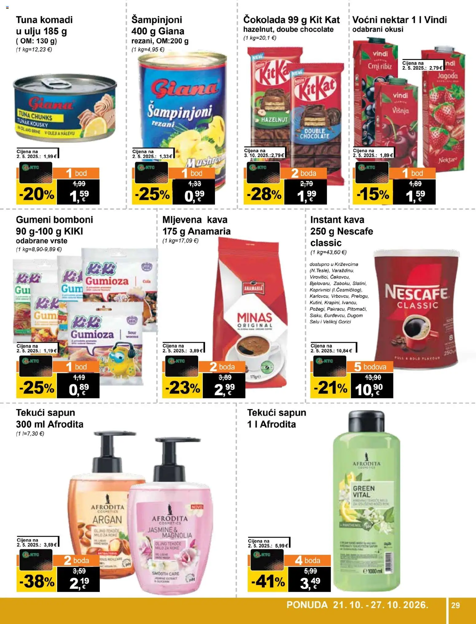 KTC katalog | vrijedi od 21.10.2026 | Stranica: 29 | Proizvodi: Kava instant, Čokolada, Sapun, Tuna