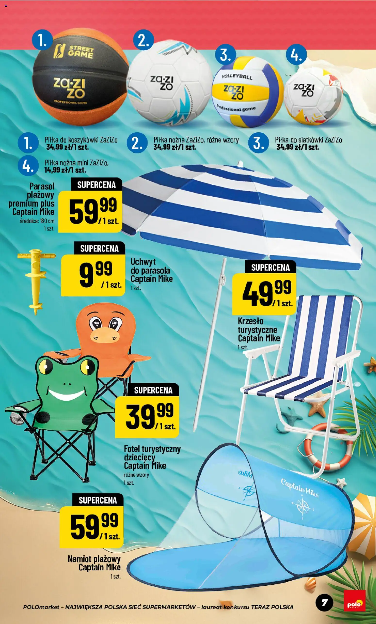 Nowa POLOmarket gazetka od jutra 24.06.2026 | Strona: 7 | Produkty: Namiot plażowy, Parasol, Fotel, Krzesło