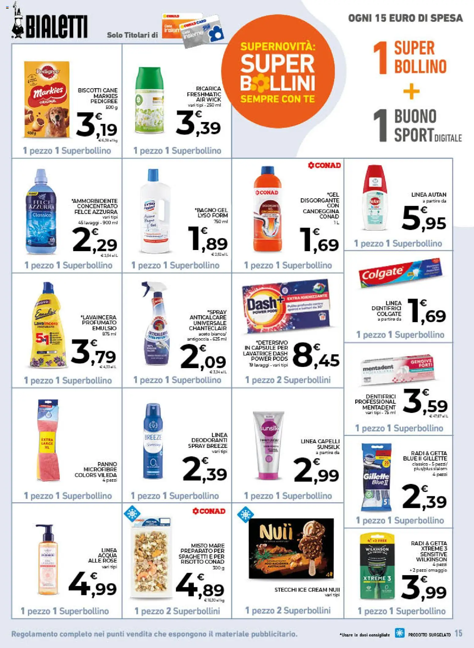 Volantino Conad del 01/07/2026 | Pagina: 15 | Prodotti: Candeggina, Anticalcare, Aceto, Bagno