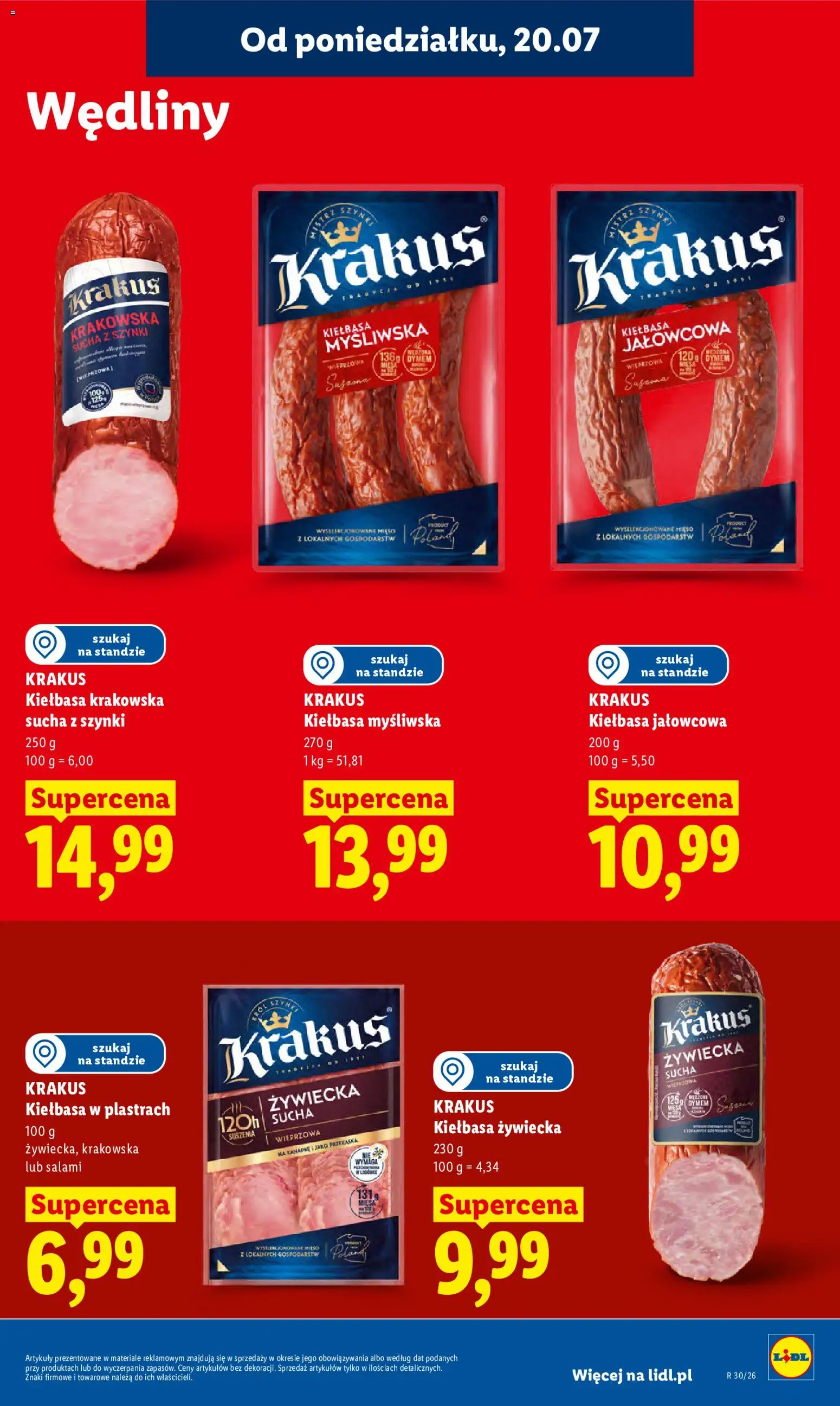 Lidl gazetka od 20.07.2026 | Strona: 71 | Produkty: Kiełbasa, Krakowska sucha, Kiełbasa myśliwska, Salami