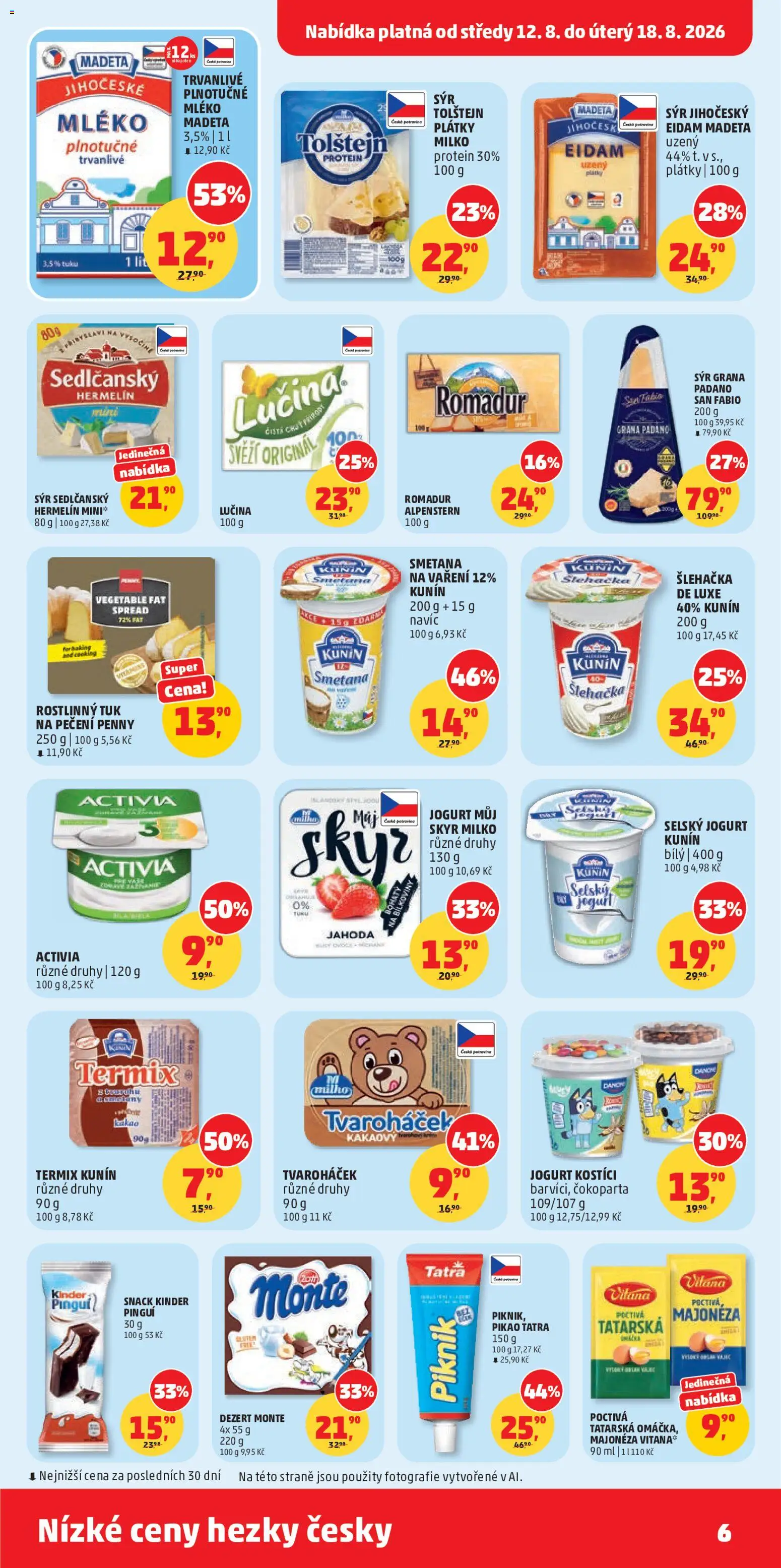 Penny Market leták od 12.08.2026 | Strana: 6 | Produkty: Lučina, Plnotučné mléko, Termix, Eidam