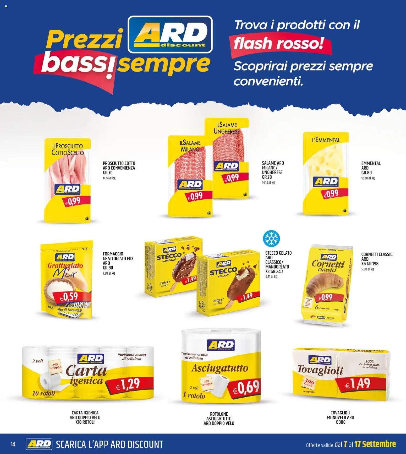 Volantino ARD Discount del 07/09/2026 | Pagina: 14 | Prodotti: Salame, Gelato, Prosciutto, Emmental