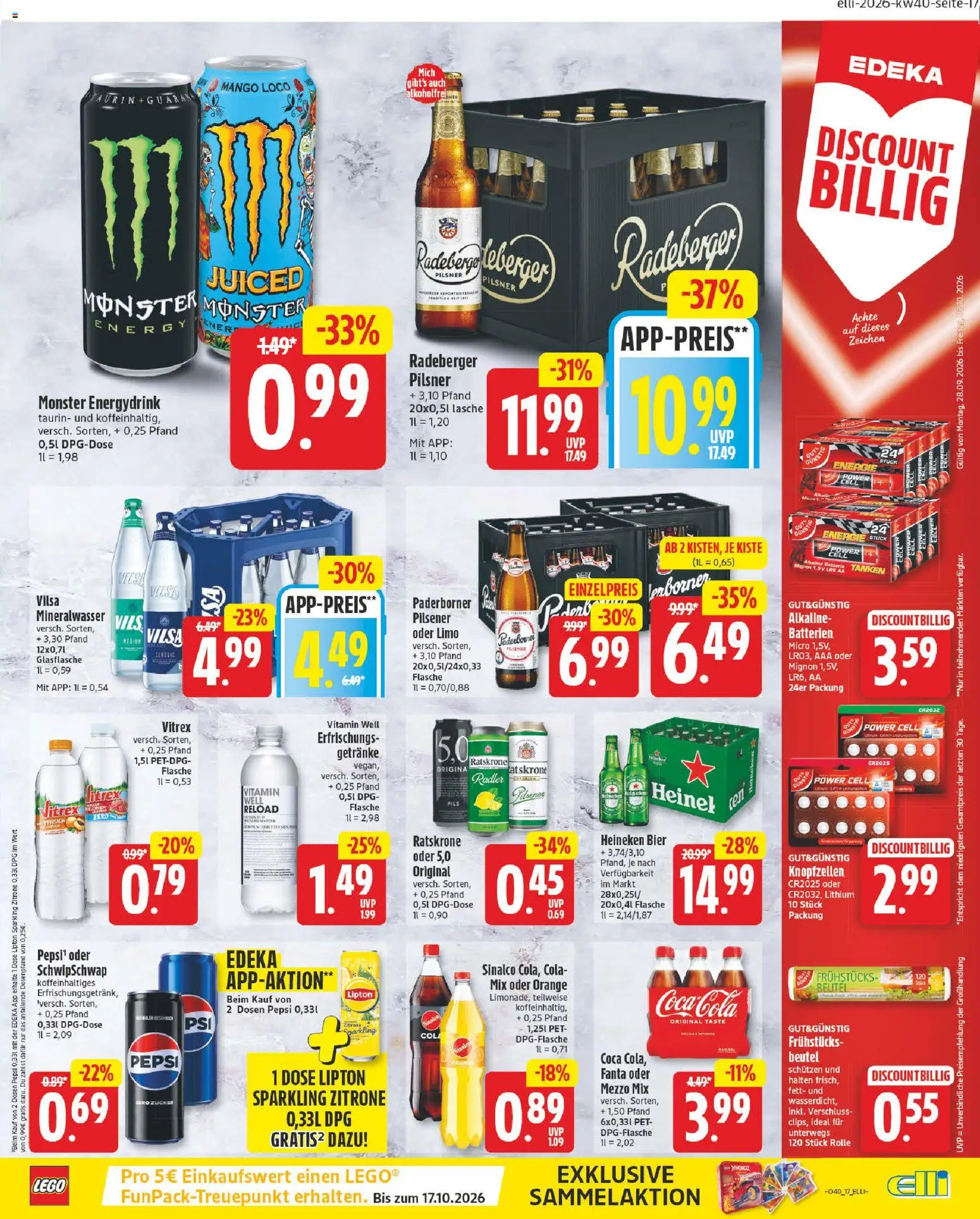 Elli Markt Prospekt – gültig ab 28.09.2026 | Seite: 17 | Produkte: Fanta, Bier, Mineralwasser, Monster